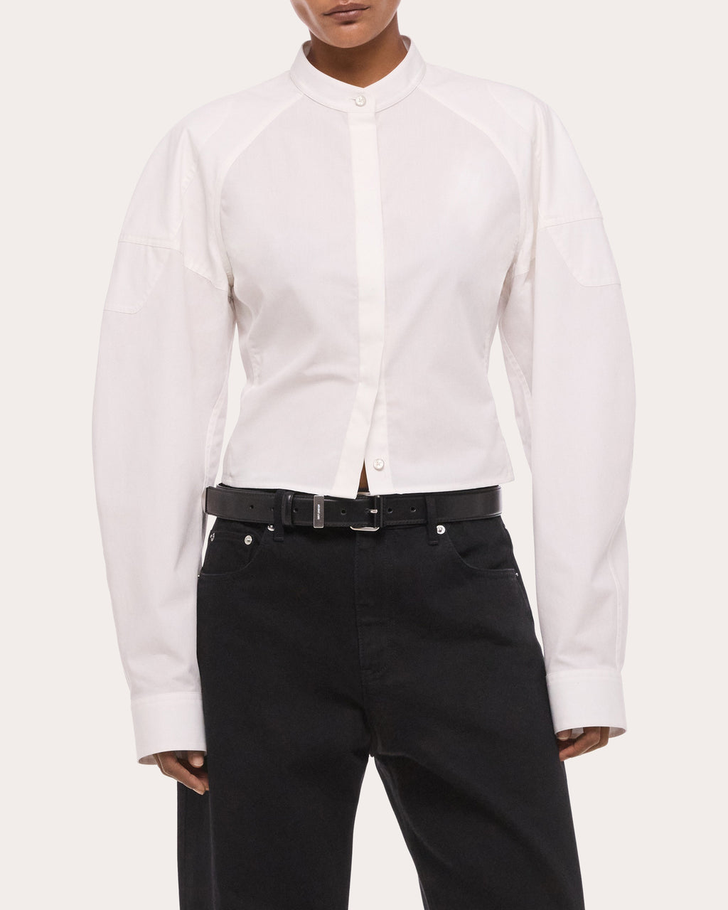Cotton Poplin Cropped Saddle Shirt