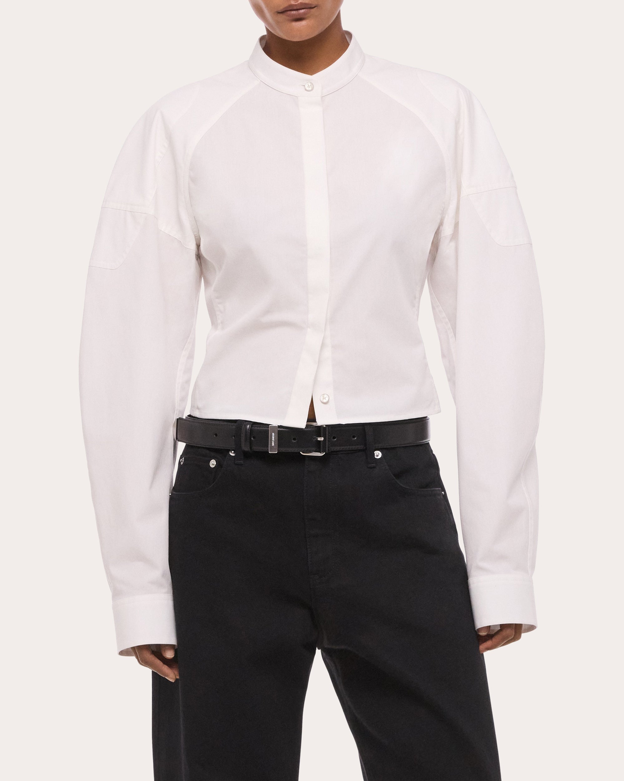 Cotton Poplin Cropped Saddle Shirt