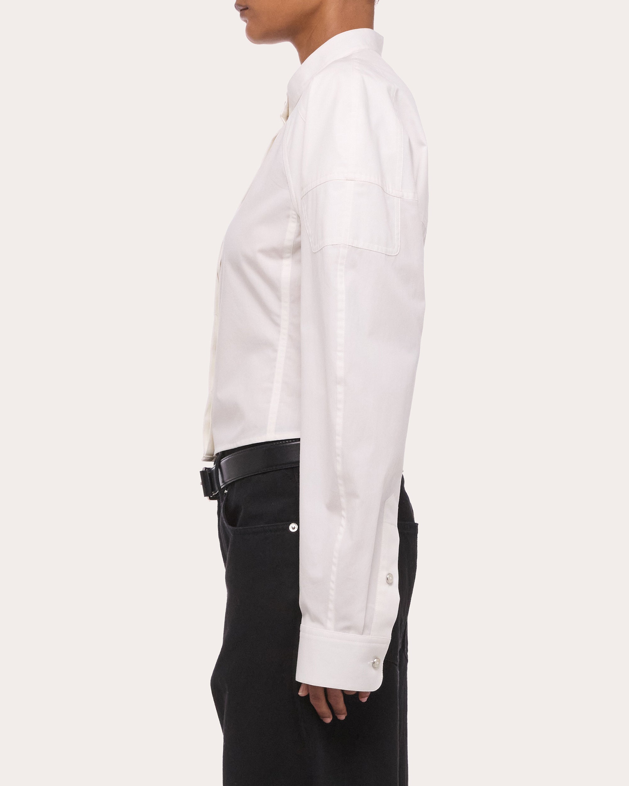 Cotton Poplin Cropped Saddle Shirt