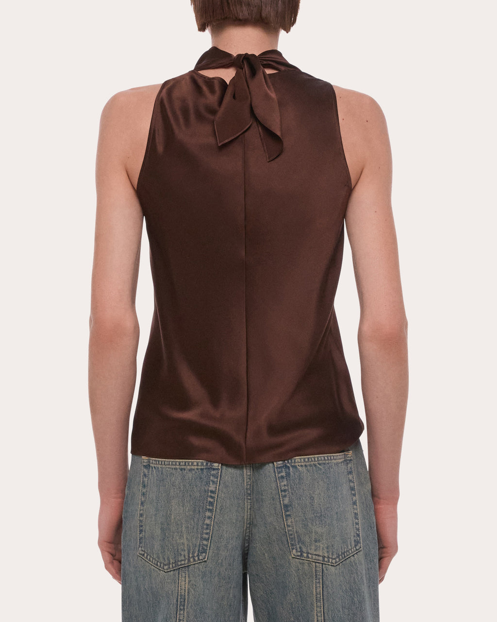 Silk Tie-Neck Sleeveless Top
