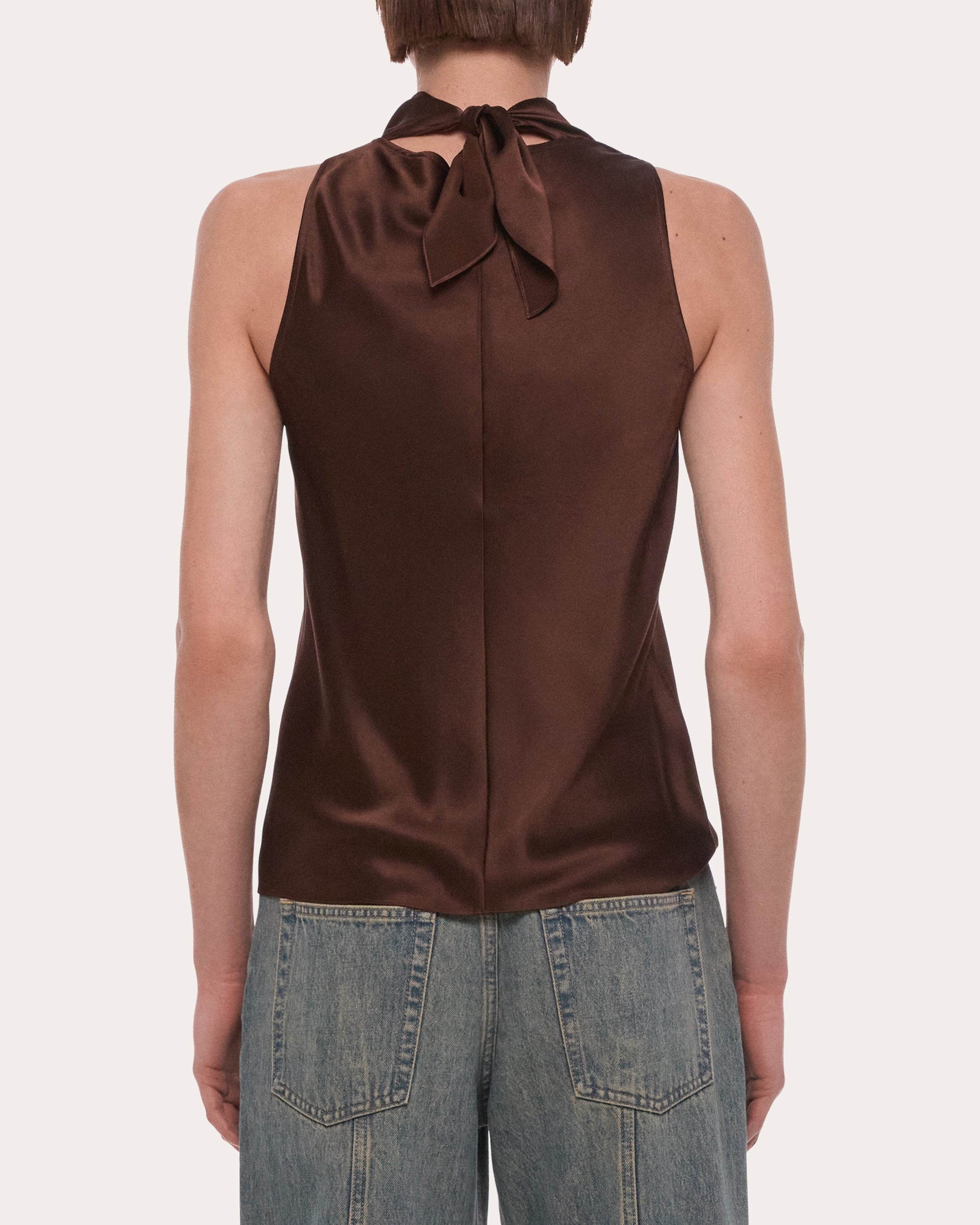Silk Tie-Neck Sleeveless Top
