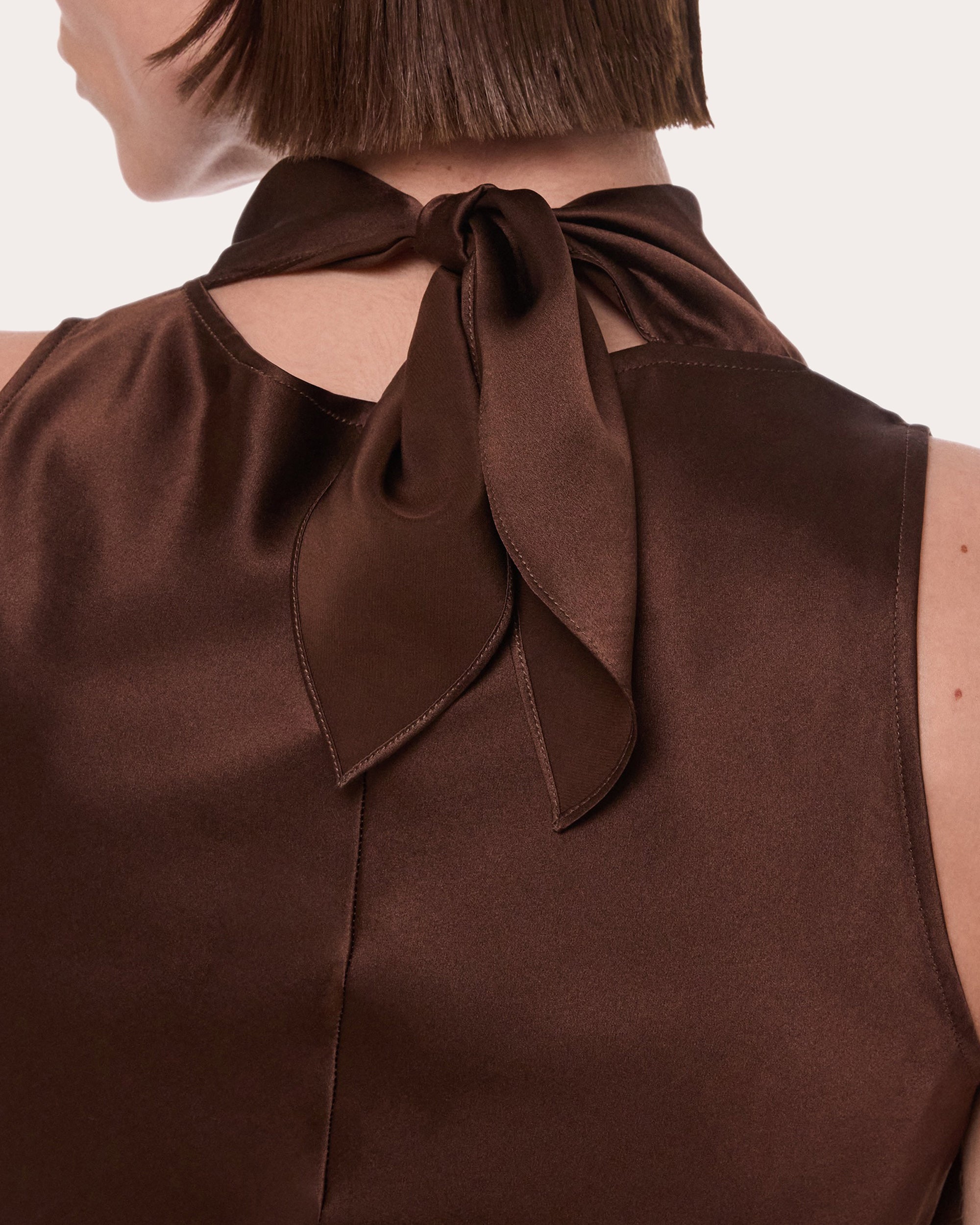 Silk Tie-Neck Sleeveless Top