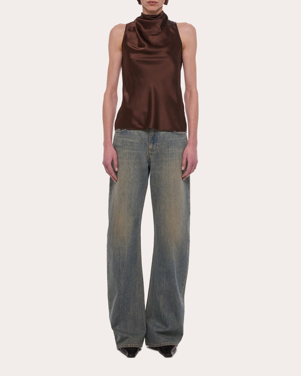 Silk Tie-Neck Sleeveless Top