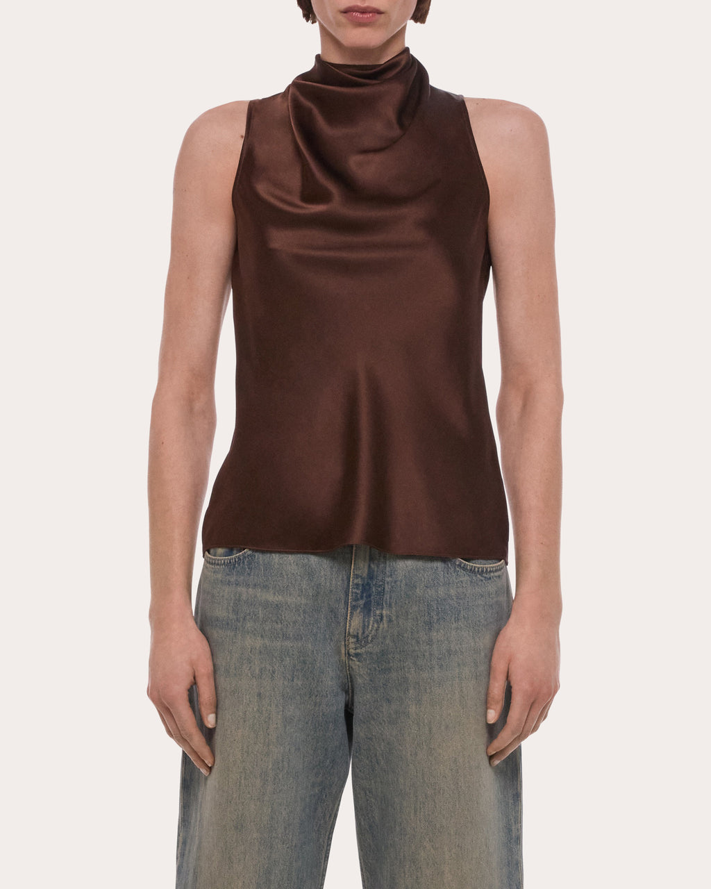 Silk Tie-Neck Sleeveless Top