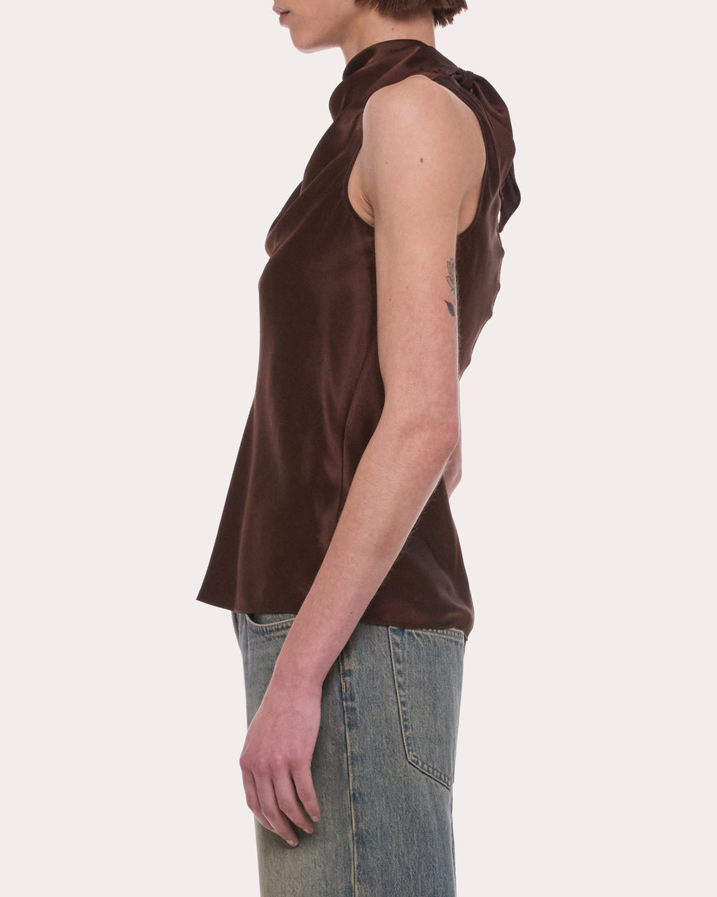 Silk Tie-Neck Sleeveless Top