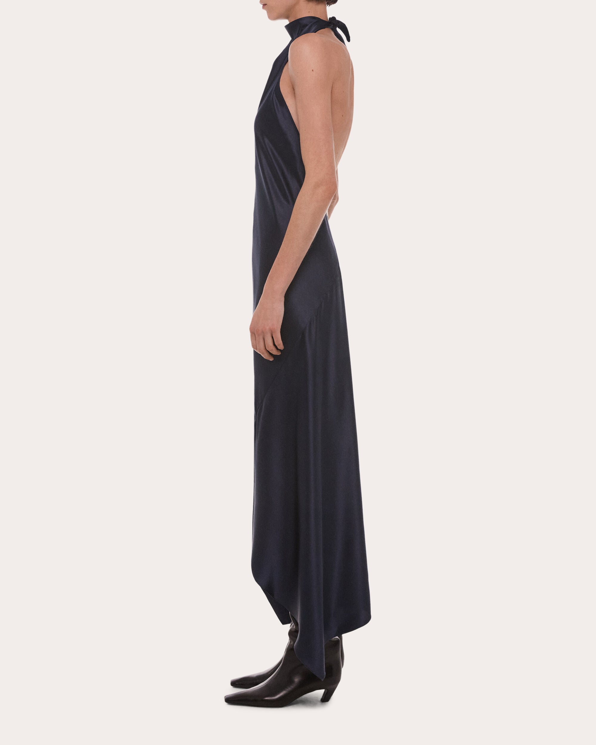 Silk Tie Scarf Halter Dress