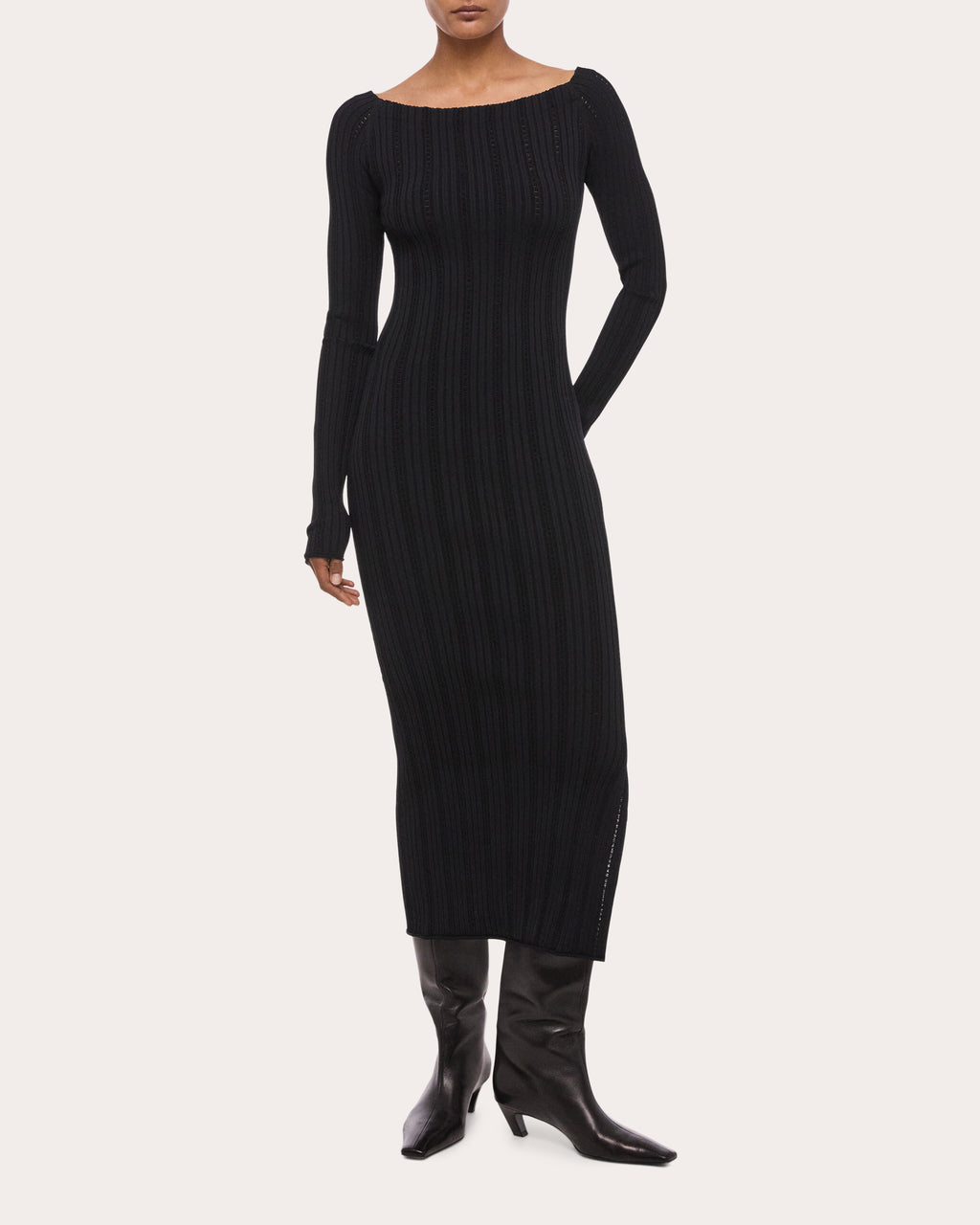 Wide Rib Knit Boatneck Midi Dress