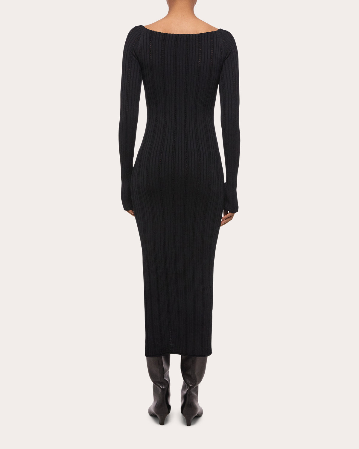 Wide Rib Knit Boatneck Midi Dress