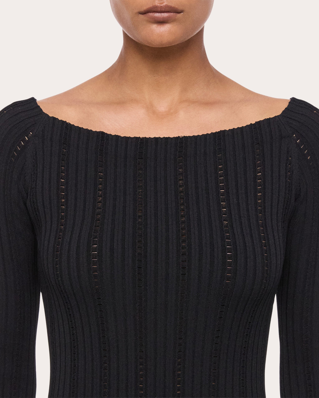 Wide Rib Knit Boatneck Midi Dress