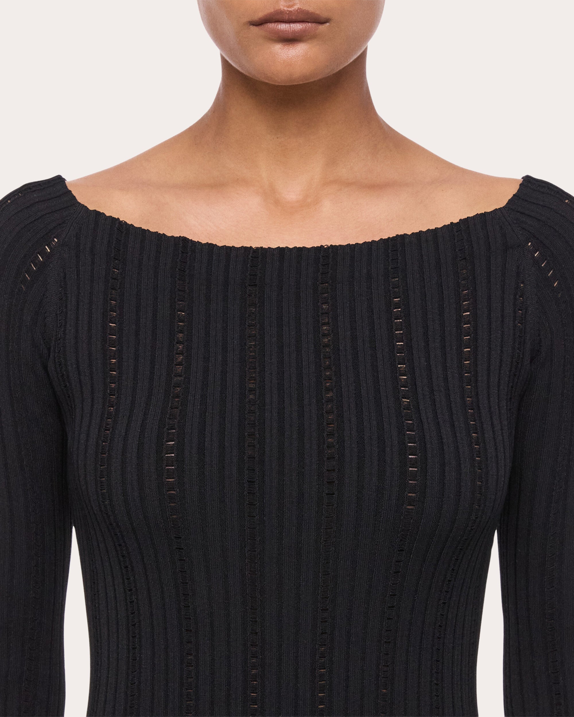 Wide Rib Knit Boatneck Midi Dress