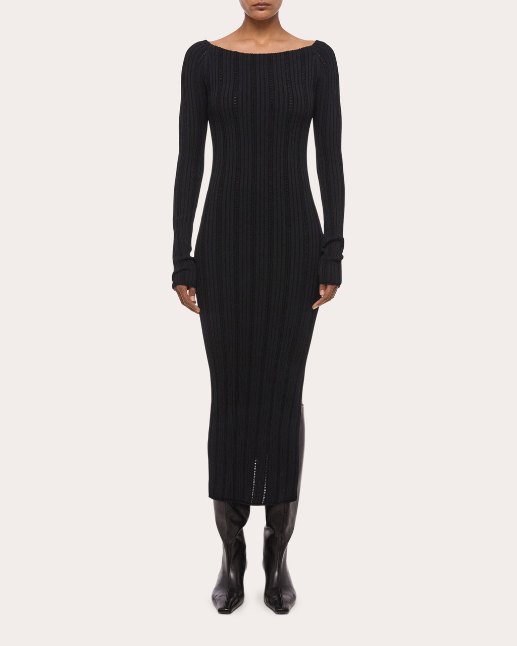 Wide Rib Knit Boatneck Midi Dress