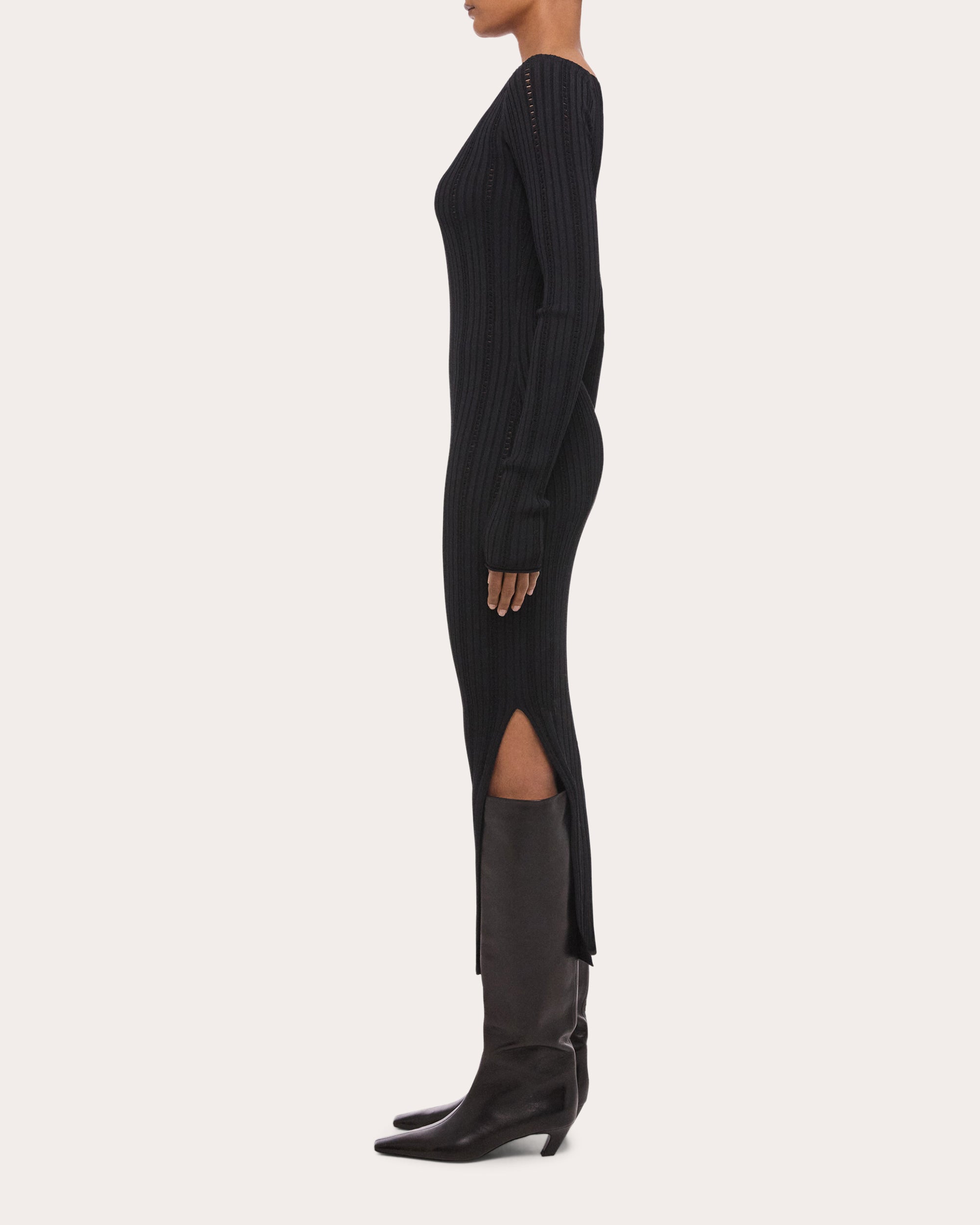 Wide Rib Knit Boatneck Midi Dress