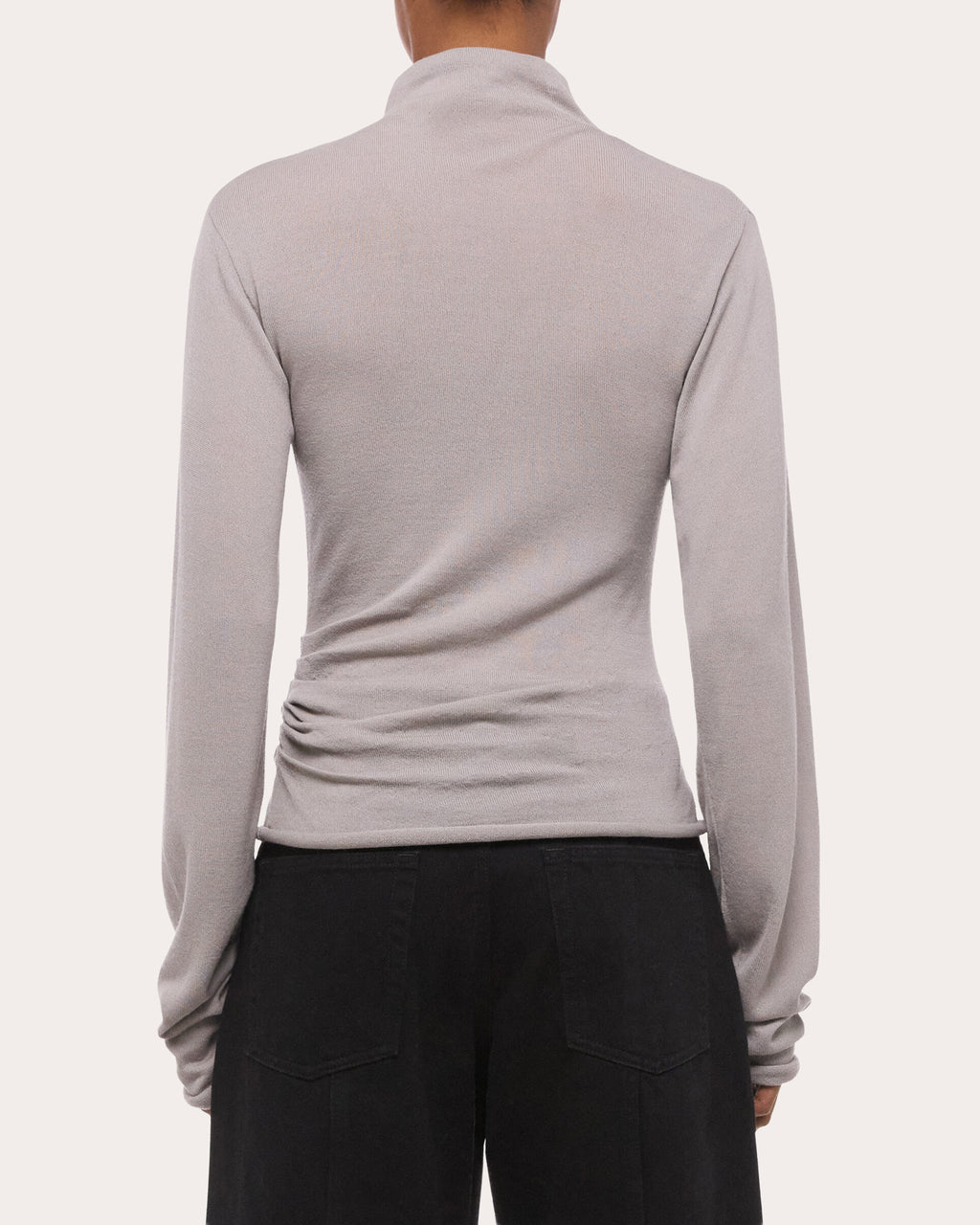 Wool Long-Sleeve Button Mock Neck Top