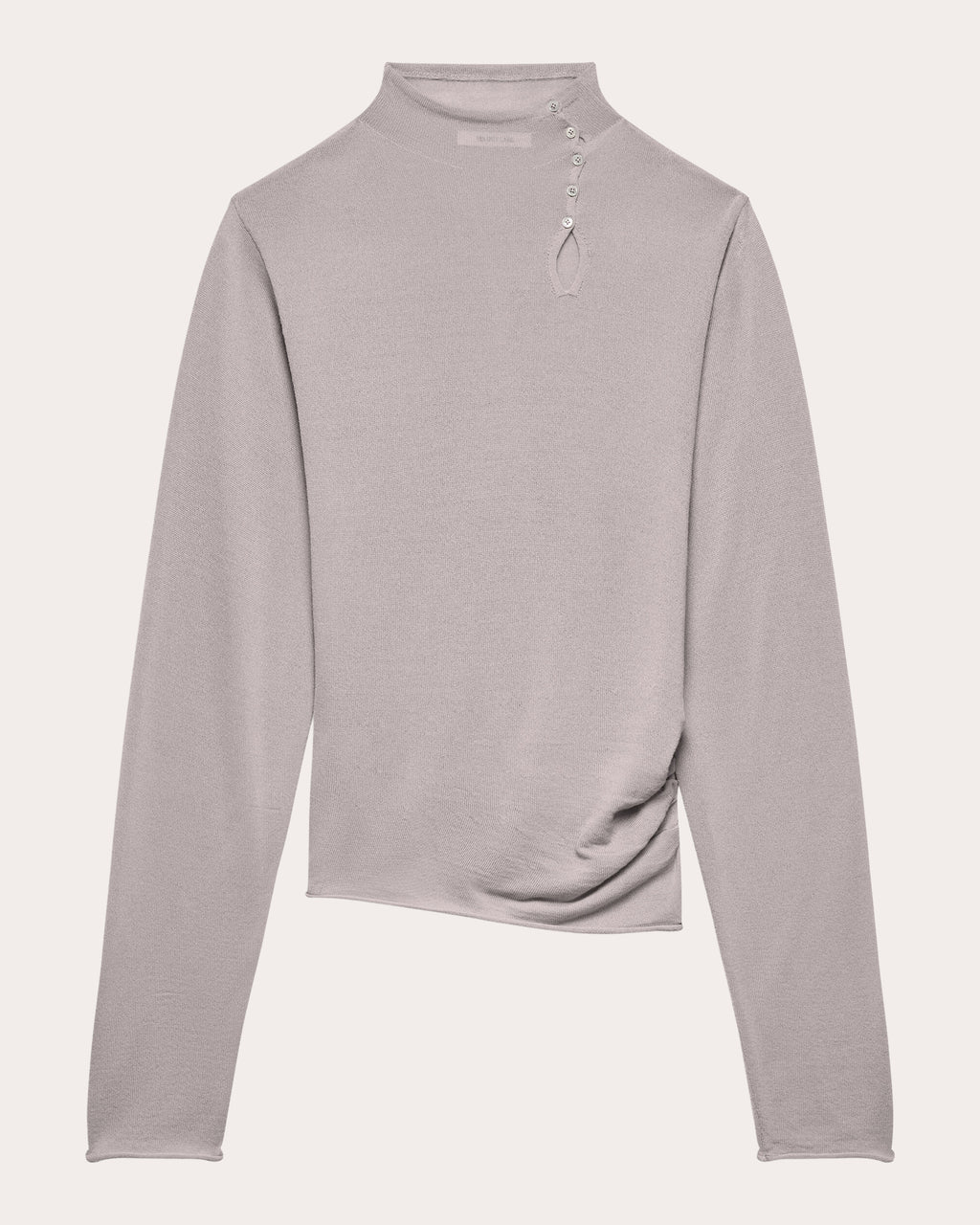 Wool Long-Sleeve Button Mock Neck Top
