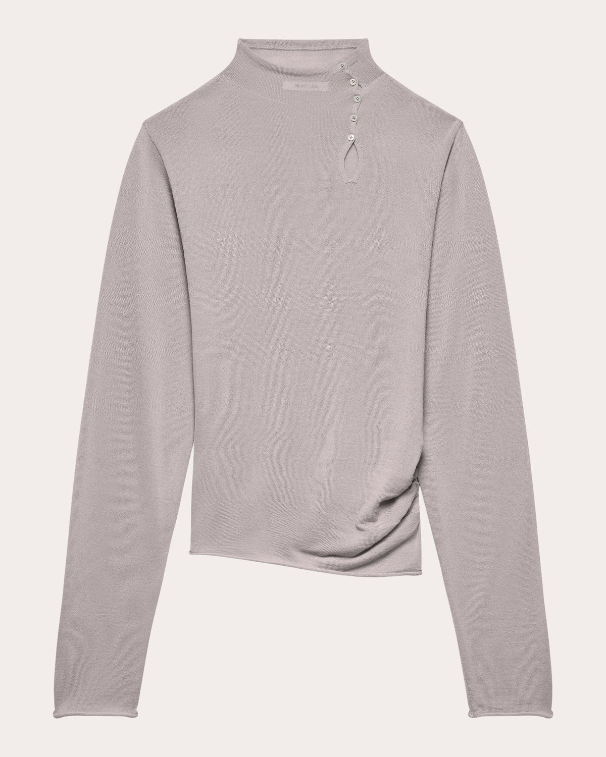 Wool Long-Sleeve Button Mock Neck Top