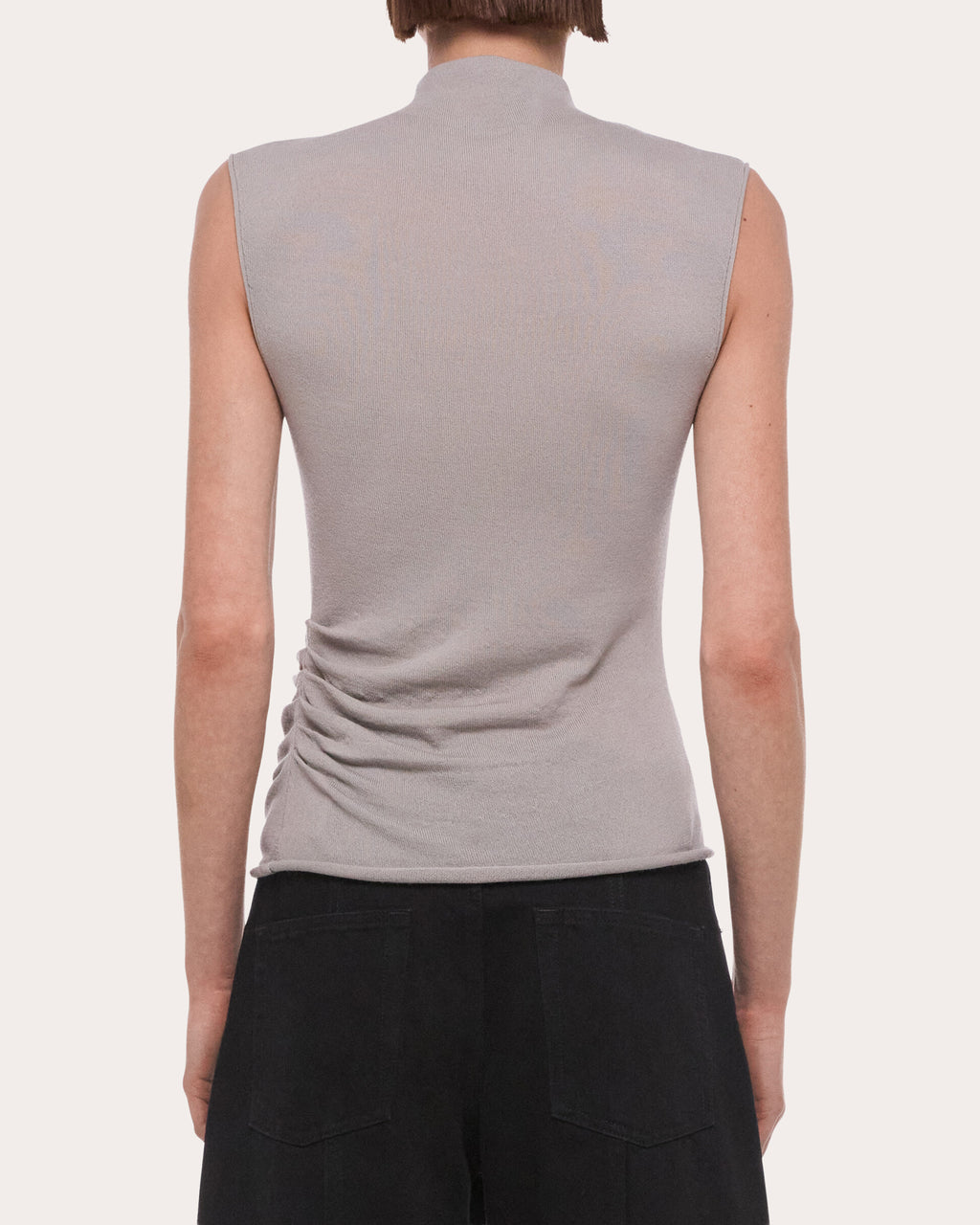 Wool Sleeveless Button Mock Neck Top