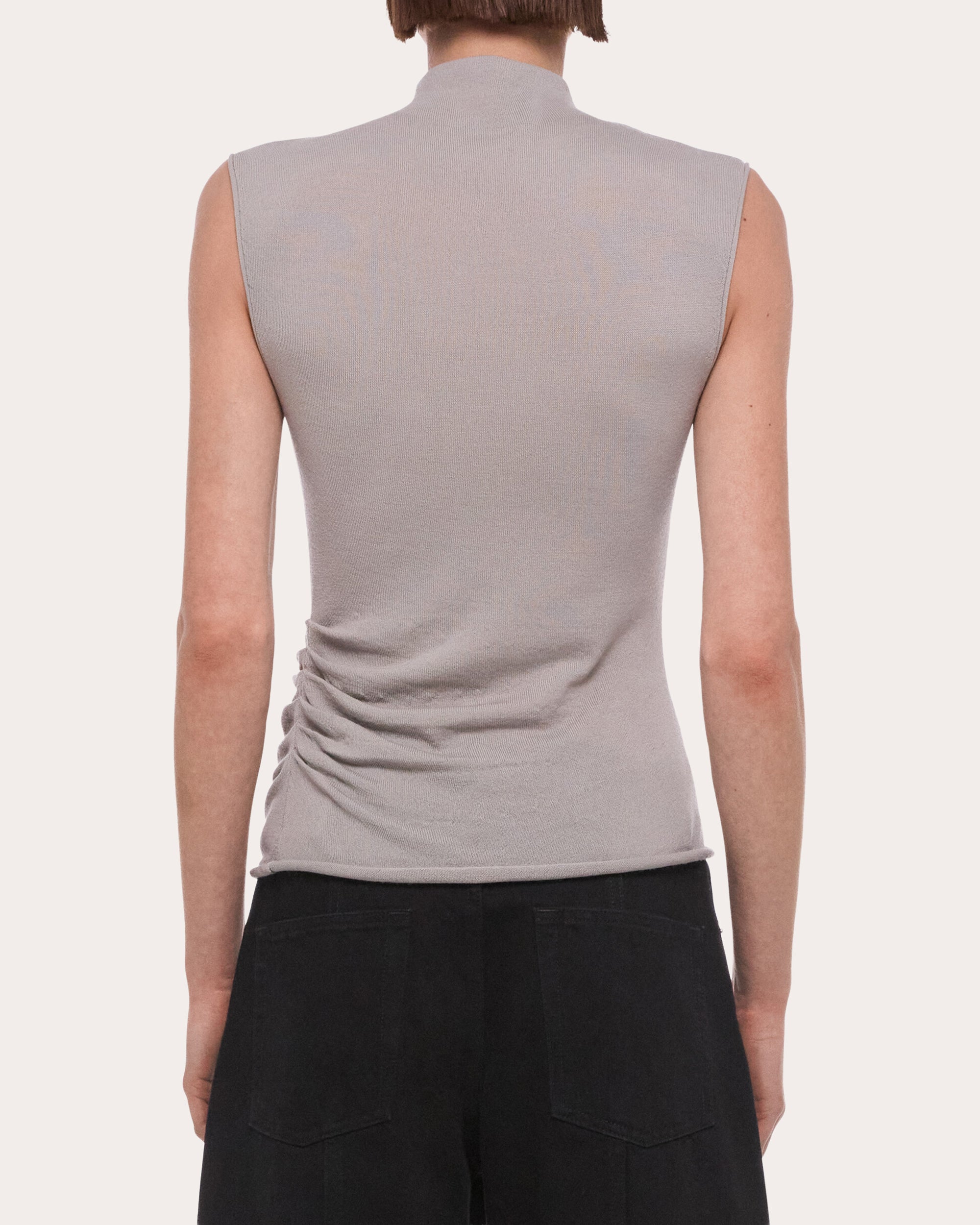 Wool Sleeveless Button Mock Neck Top