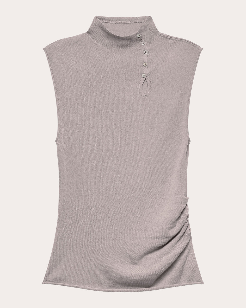 Wool Sleeveless Button Mock Neck Top