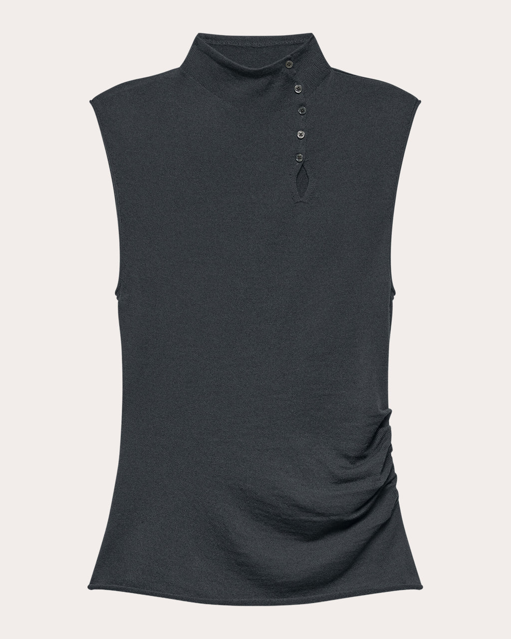 Wool Sleeveless Button Mock Neck Top