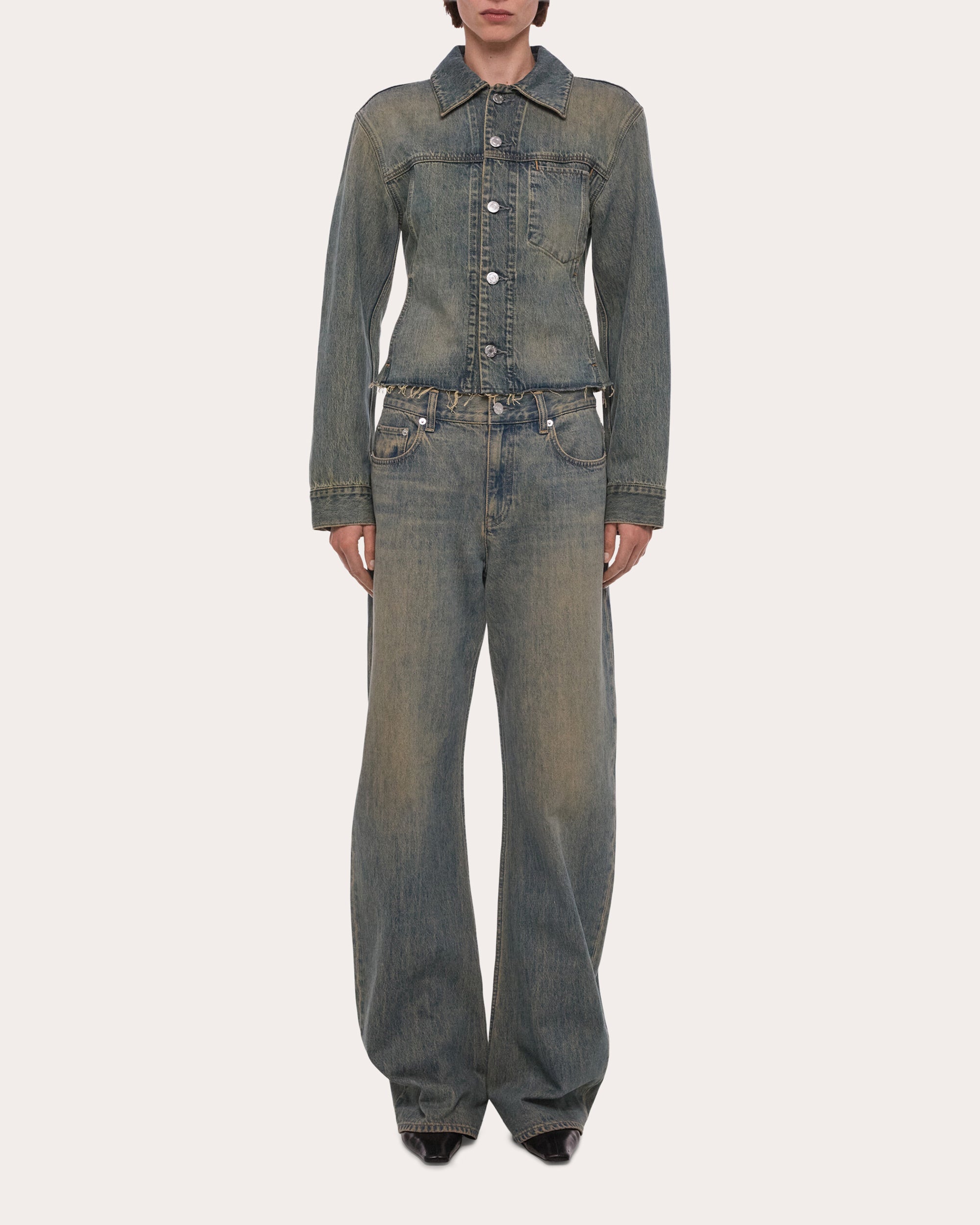 Raw-Hem Denim Trucker Jacket