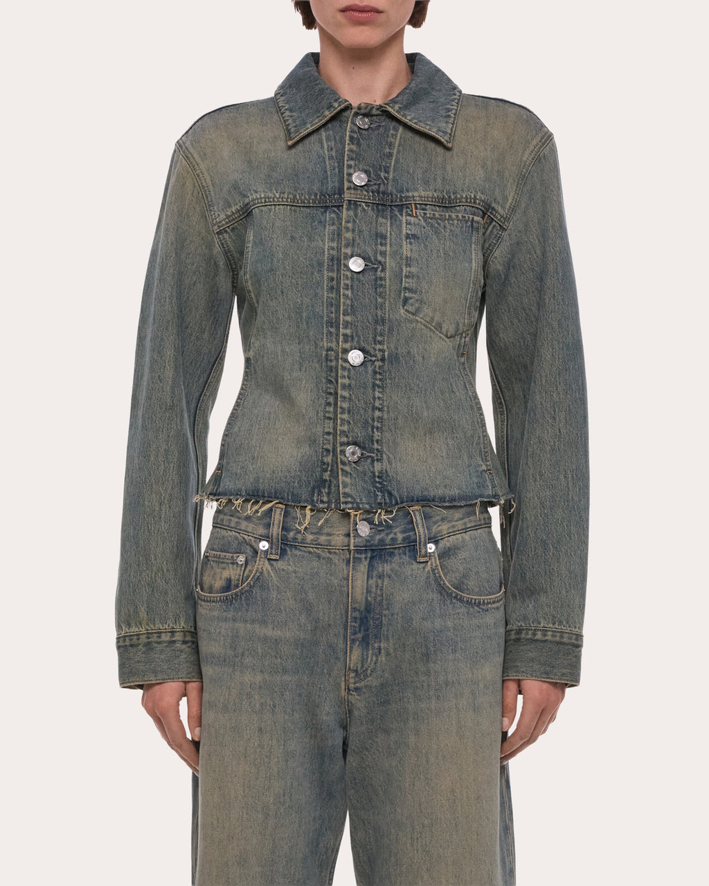 Raw-Hem Denim Trucker Jacket
