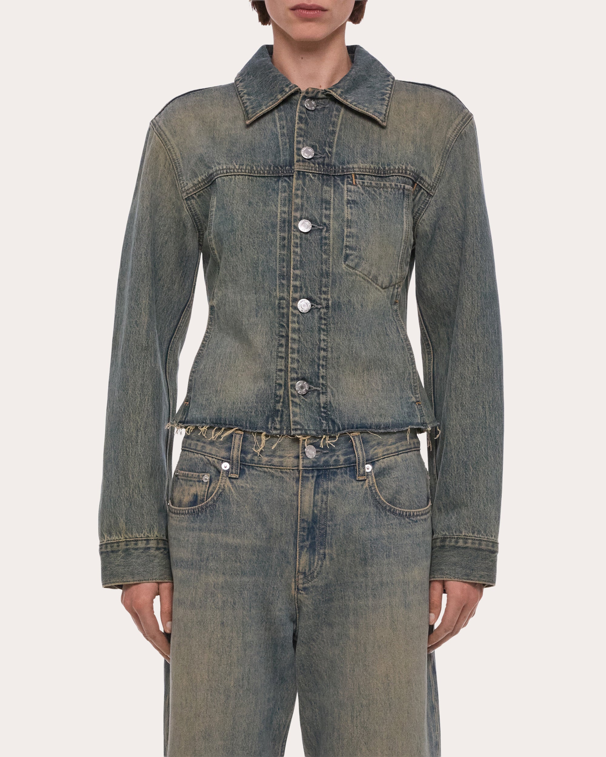 Raw-Hem Denim Trucker Jacket