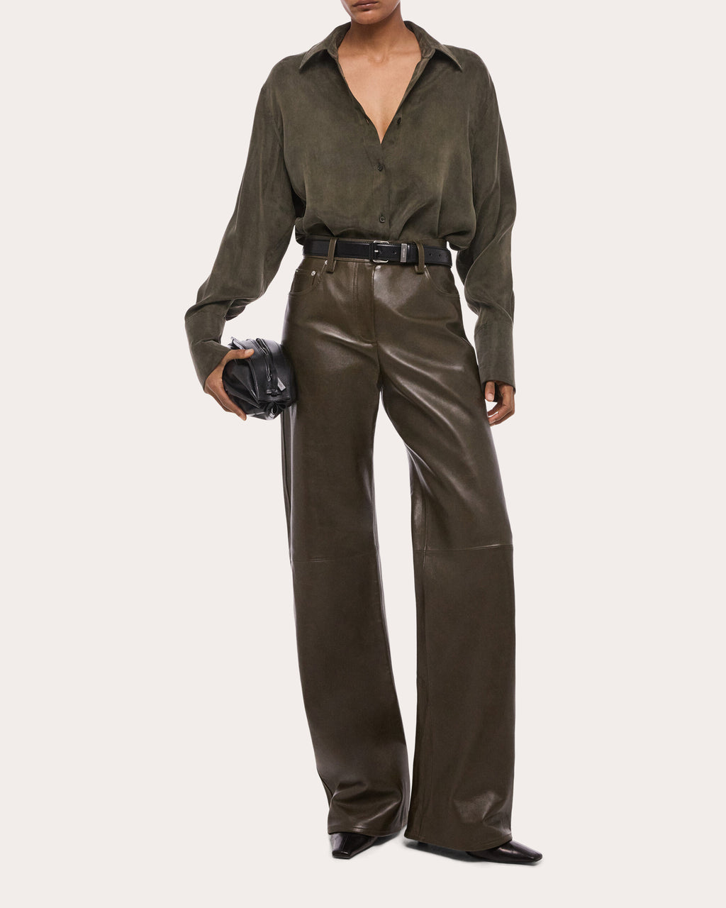Bonded Leather Relaxed Bootcut Jeans
