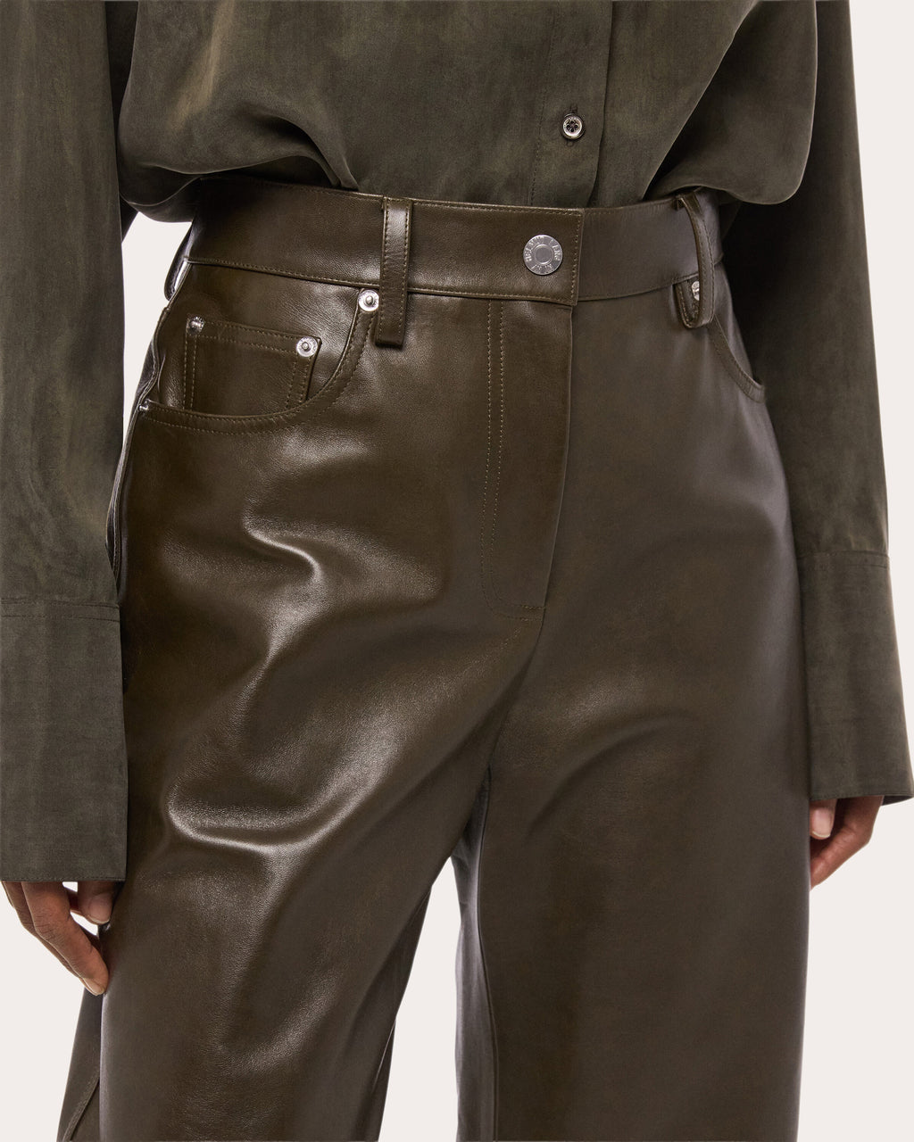 Bonded Leather Relaxed Bootcut Jeans