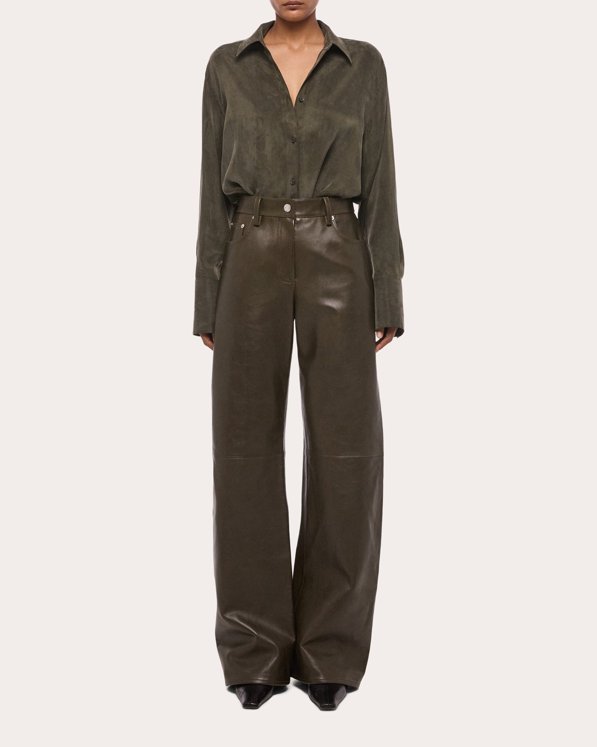 Bonded Leather Relaxed Bootcut Jeans