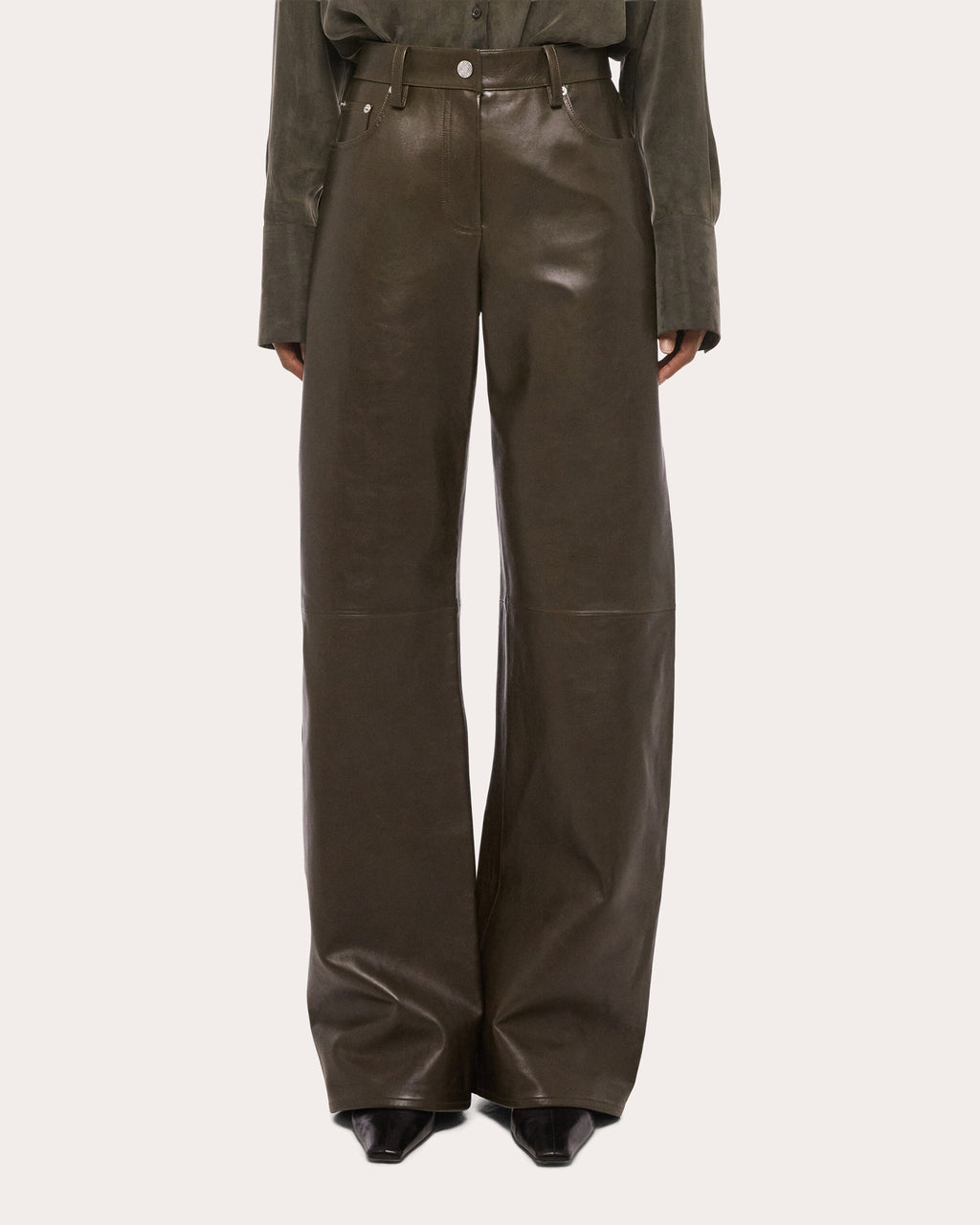 Bonded Leather Relaxed Bootcut Jeans