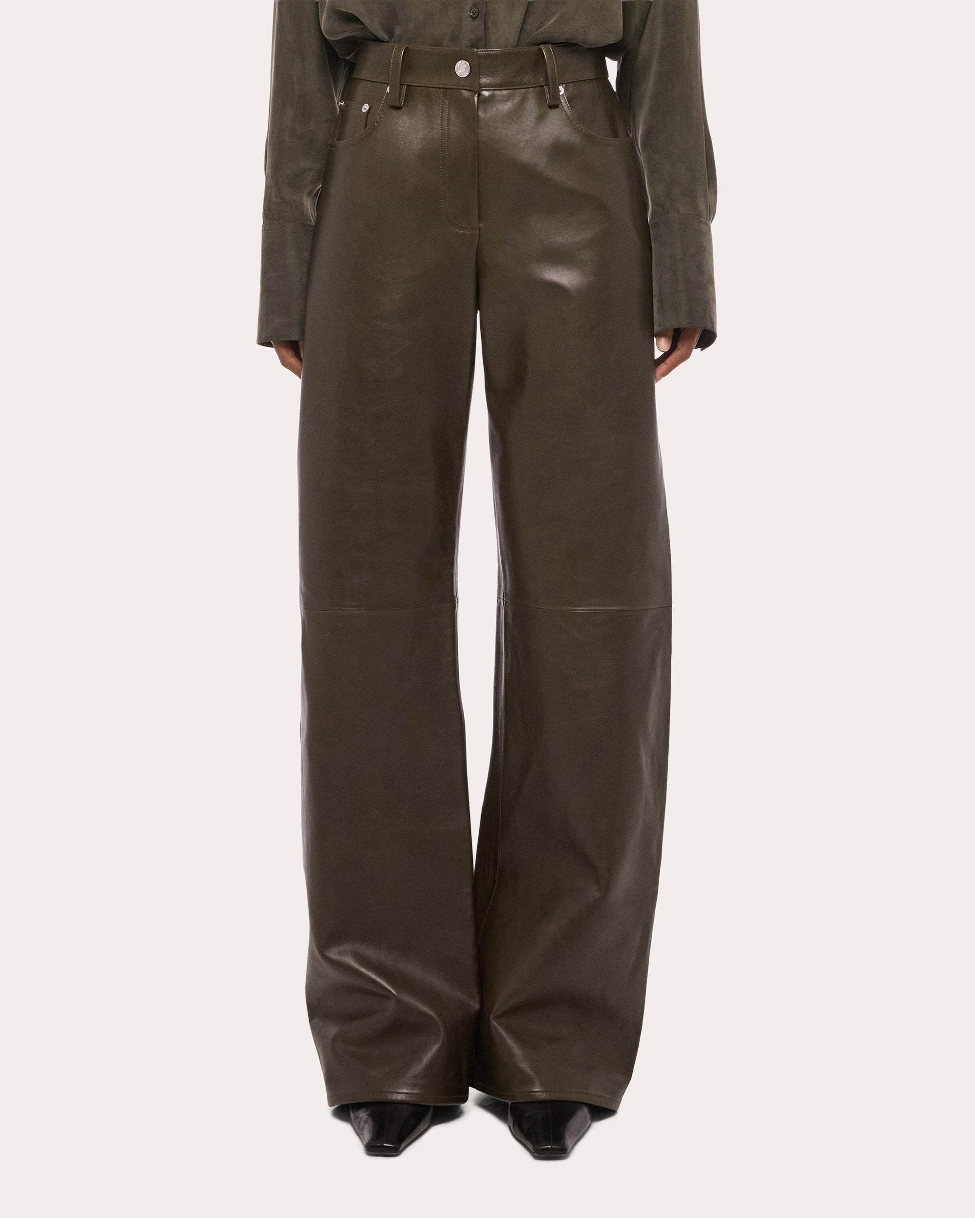 Bonded Leather Relaxed Bootcut Jeans