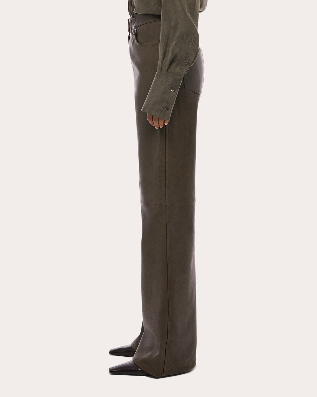 Bonded Leather Relaxed Bootcut Jeans