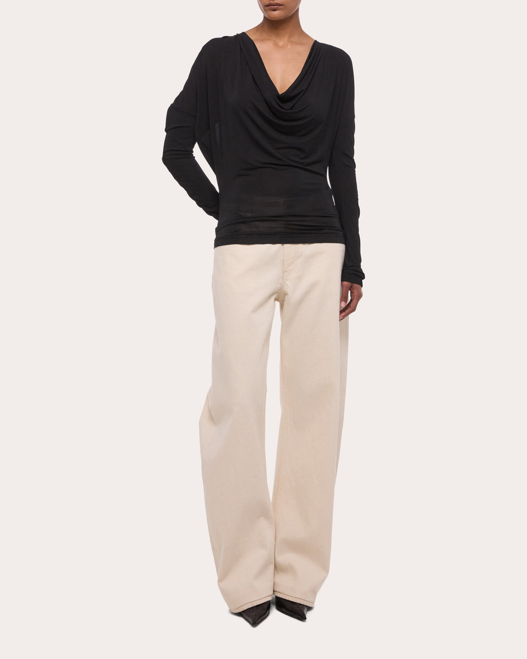 Jersey Long-Sleeve Cowl Neck Top