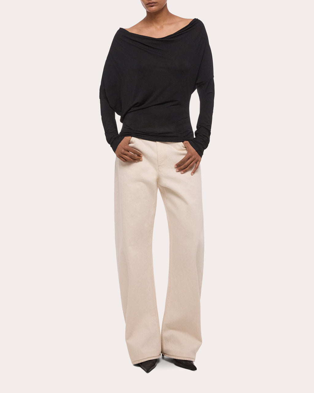 Jersey Long-Sleeve Cowl Neck Top