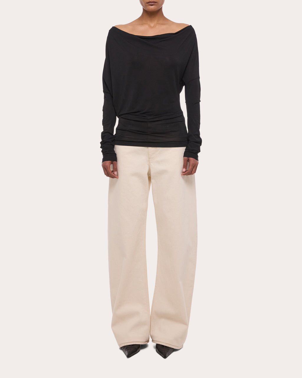 Jersey Long-Sleeve Cowl Neck Top
