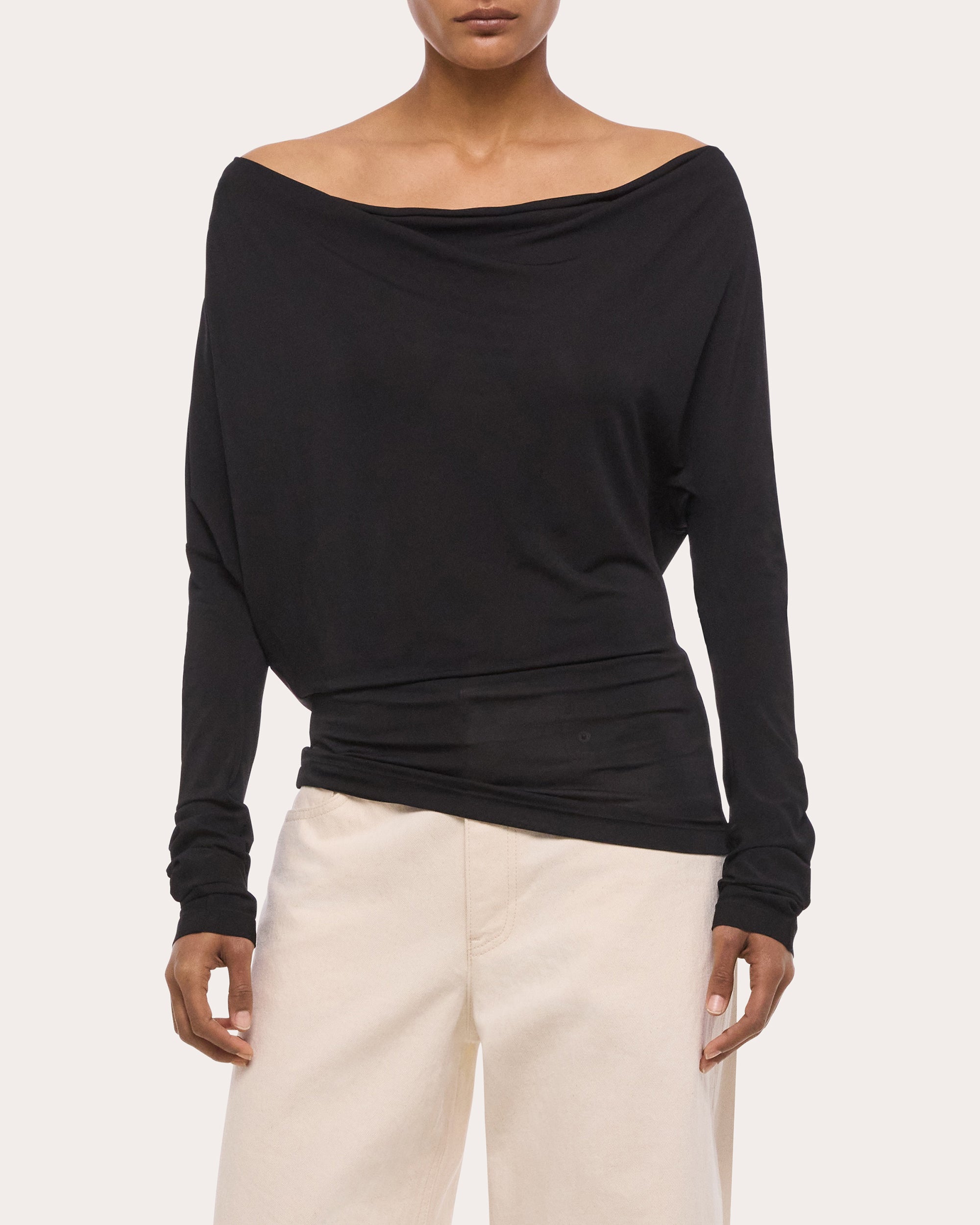 Jersey Long-Sleeve Cowl Neck Top