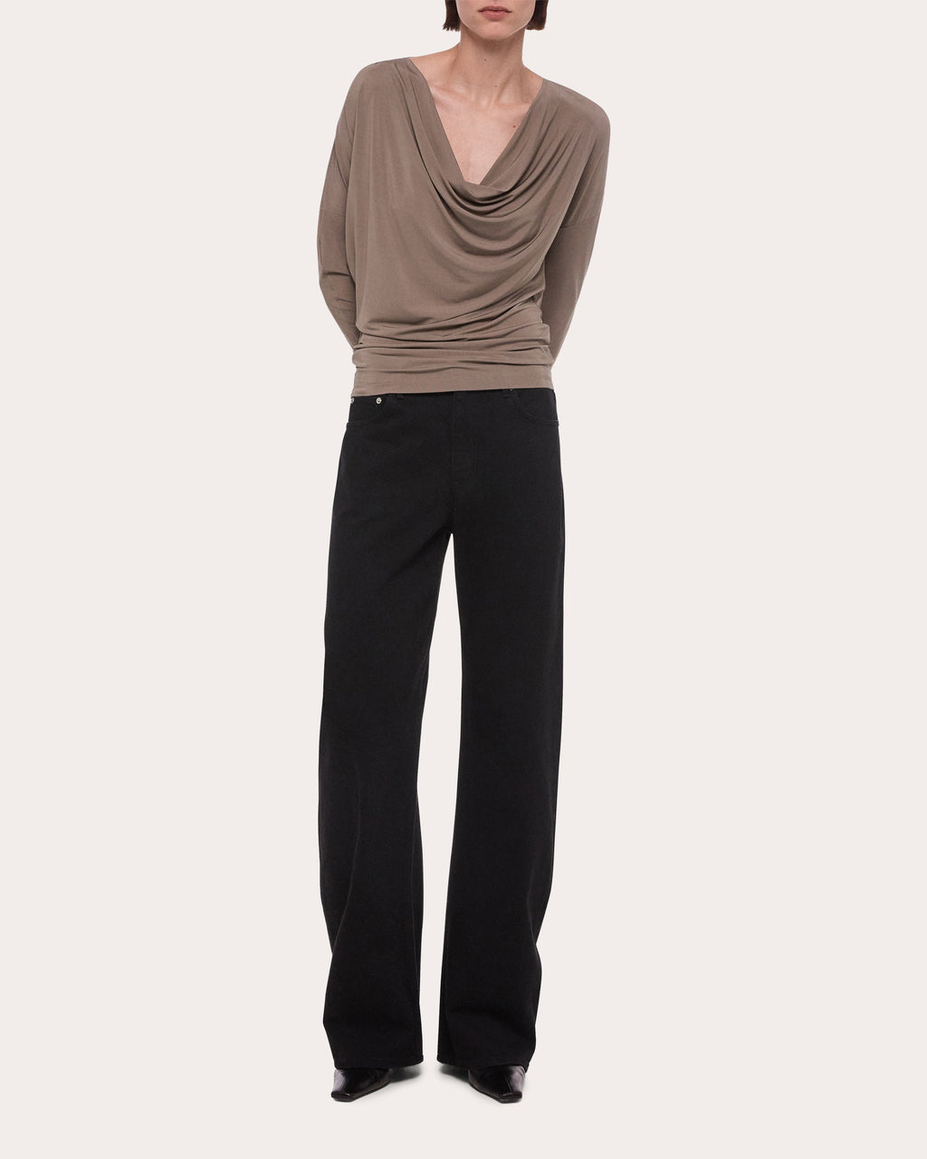 Jersey Long-Sleeve Cowl Neck Top