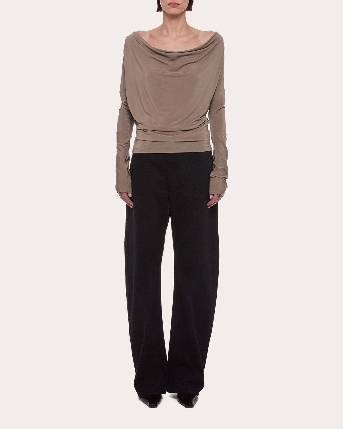 Jersey Long-Sleeve Cowl Neck Top