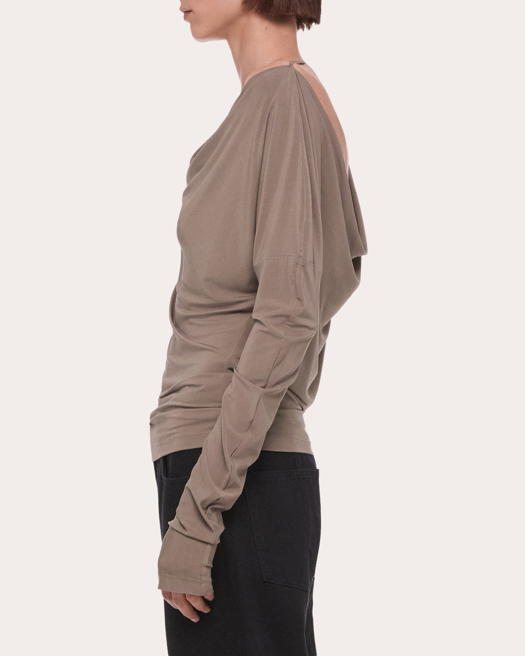 Jersey Long-Sleeve Cowl Neck Top