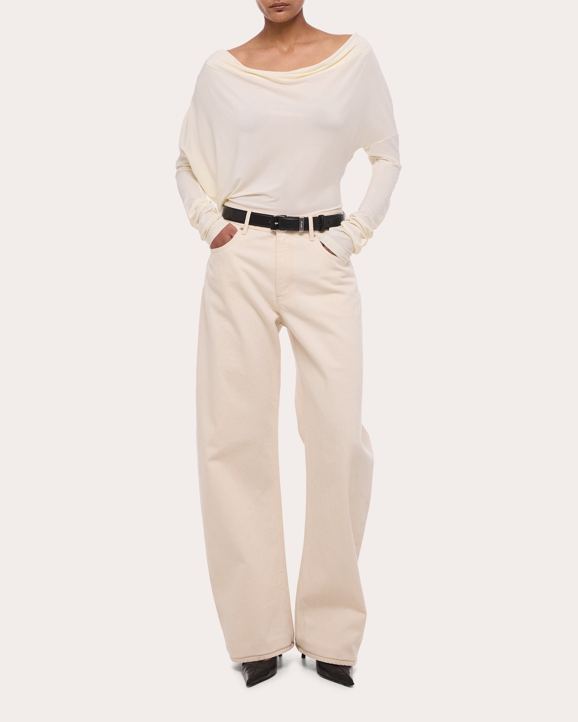 Jersey Long-Sleeve Cowl Neck Top