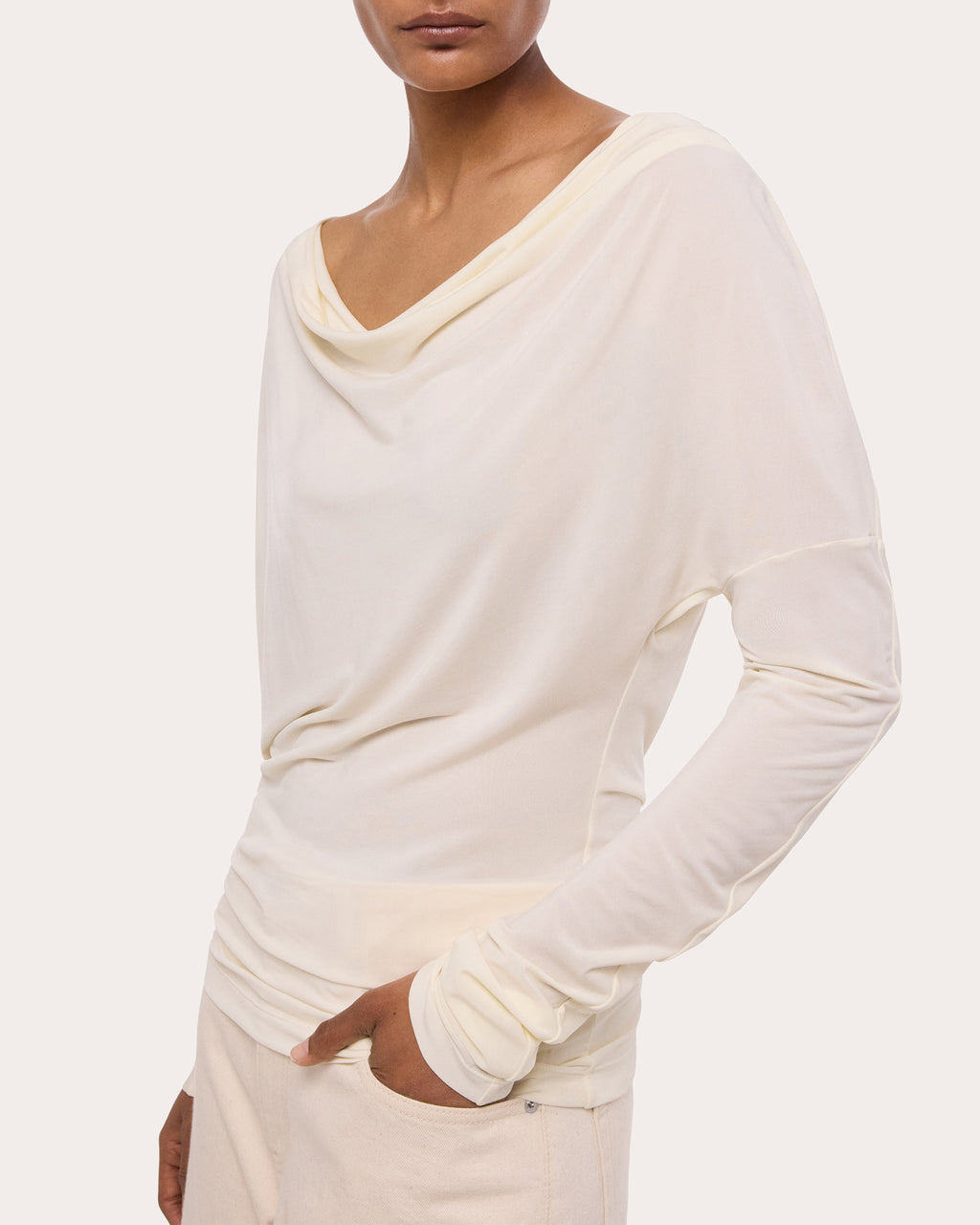 Jersey Long-Sleeve Cowl Neck Top
