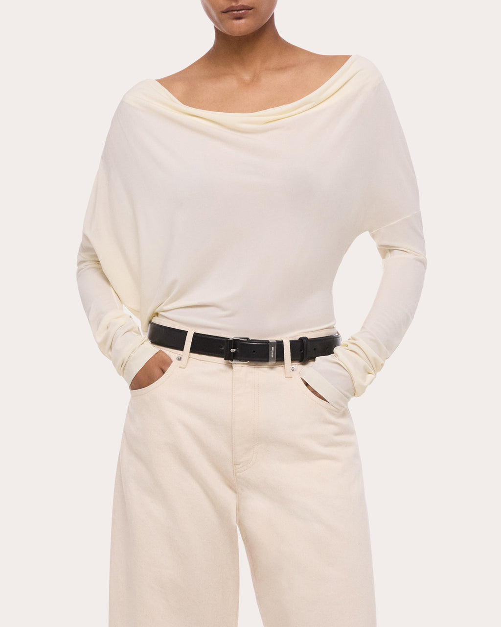 Jersey Long-Sleeve Cowl Neck Top