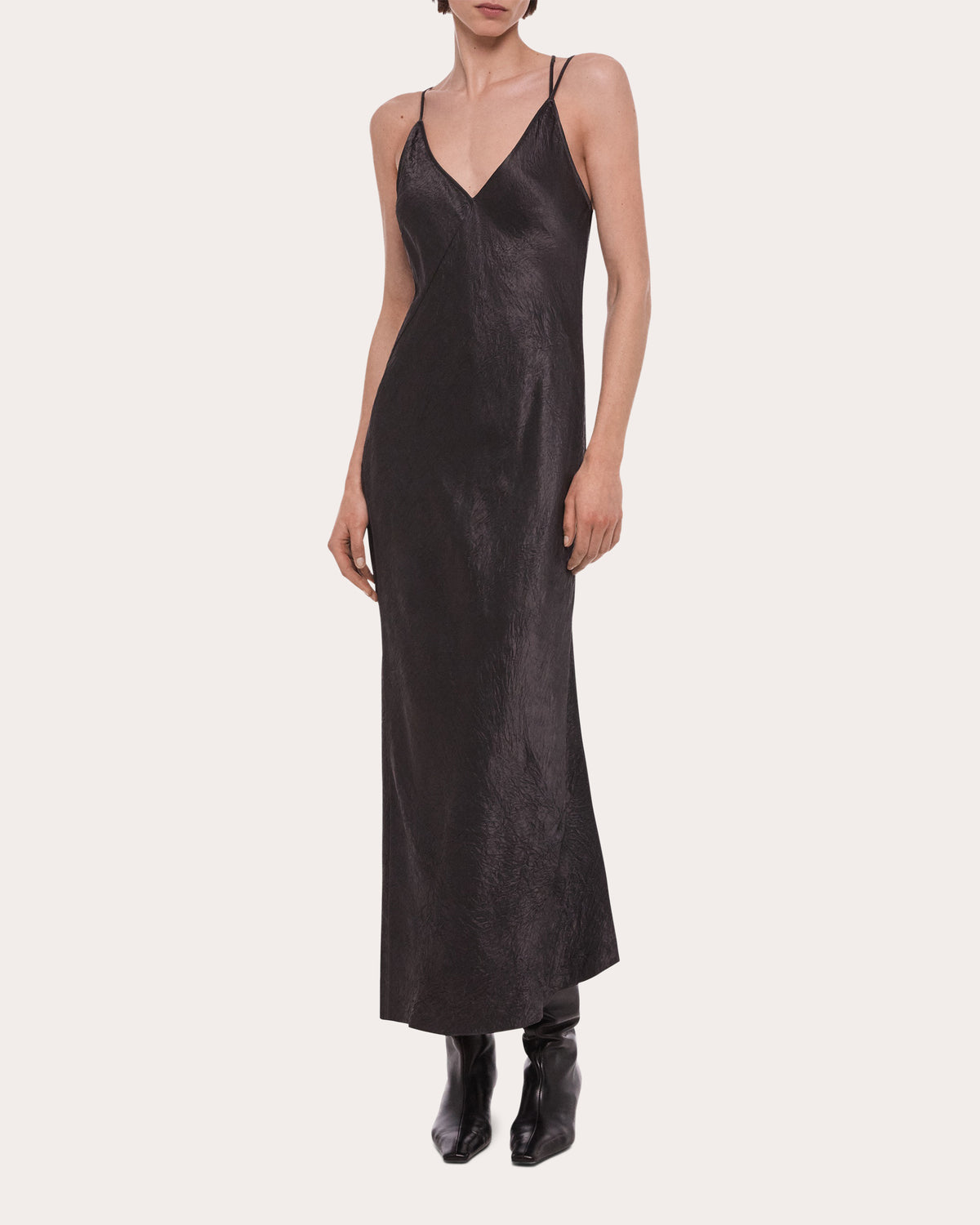 Crinkled Asymmetric Slip Dress