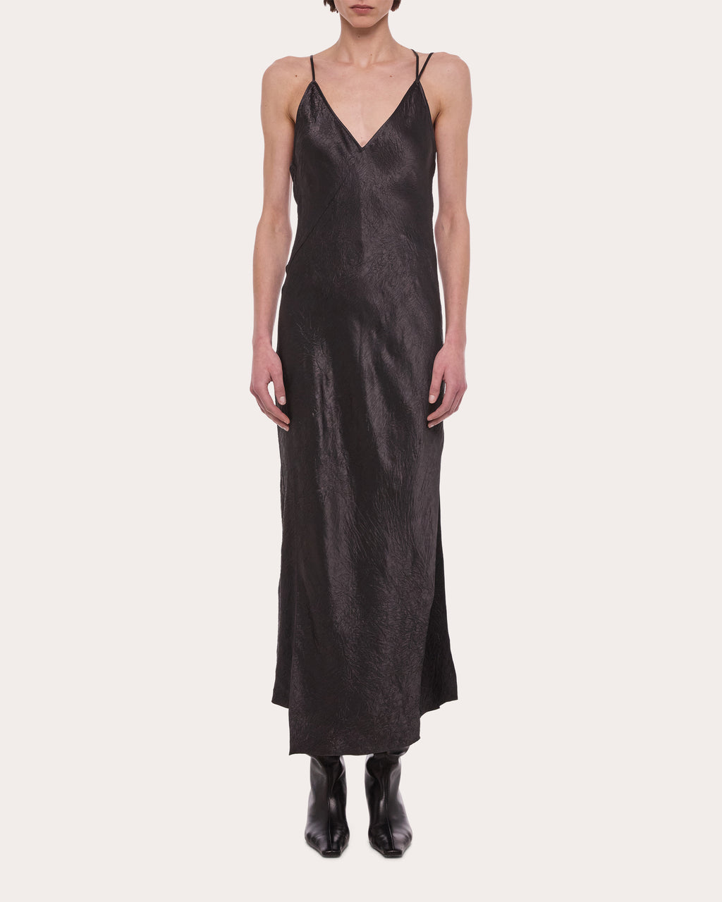 Crinkled Asymmetric Slip Dress