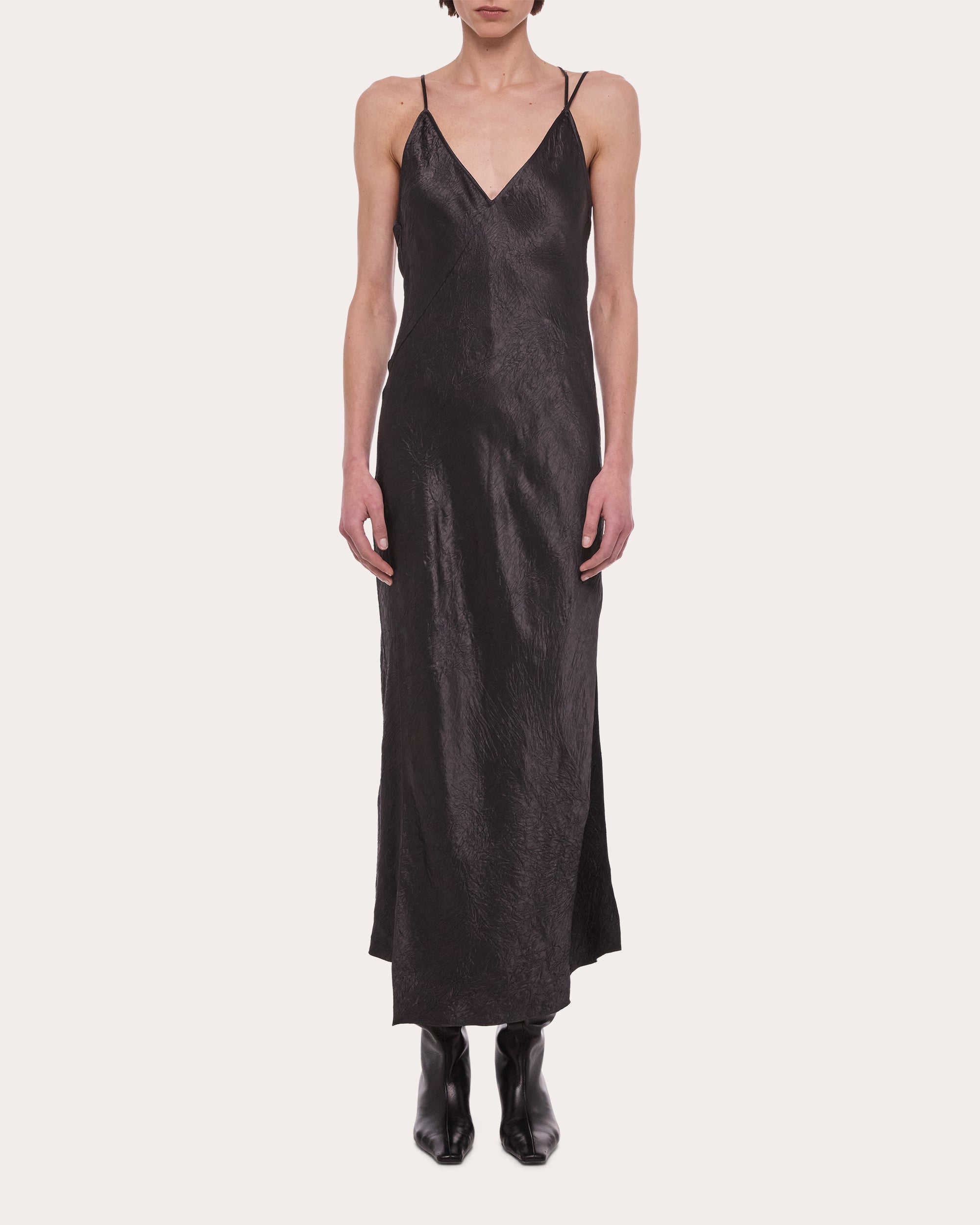 Crinkled Asymmetric Slip Dress