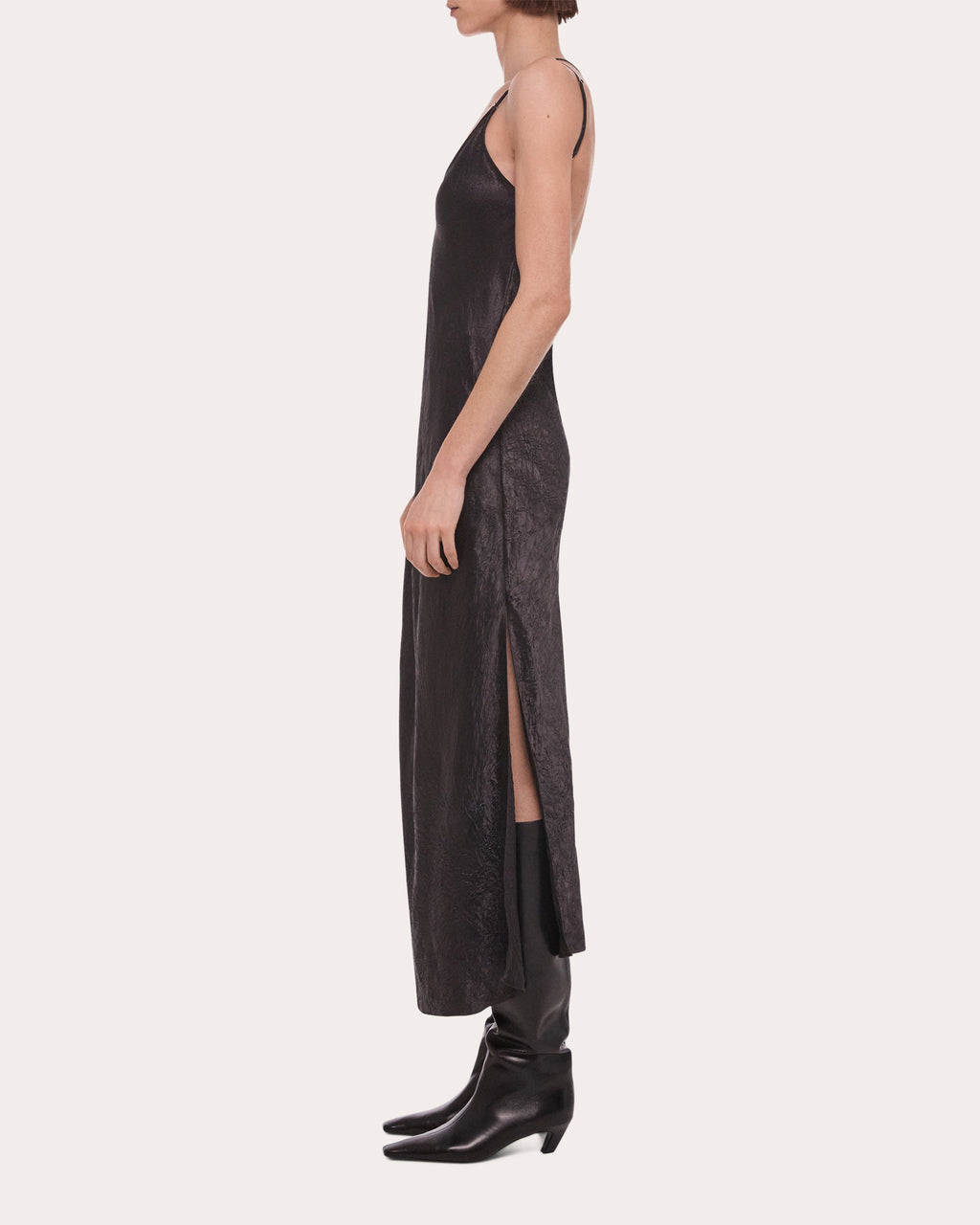 Crinkled Asymmetric Slip Dress