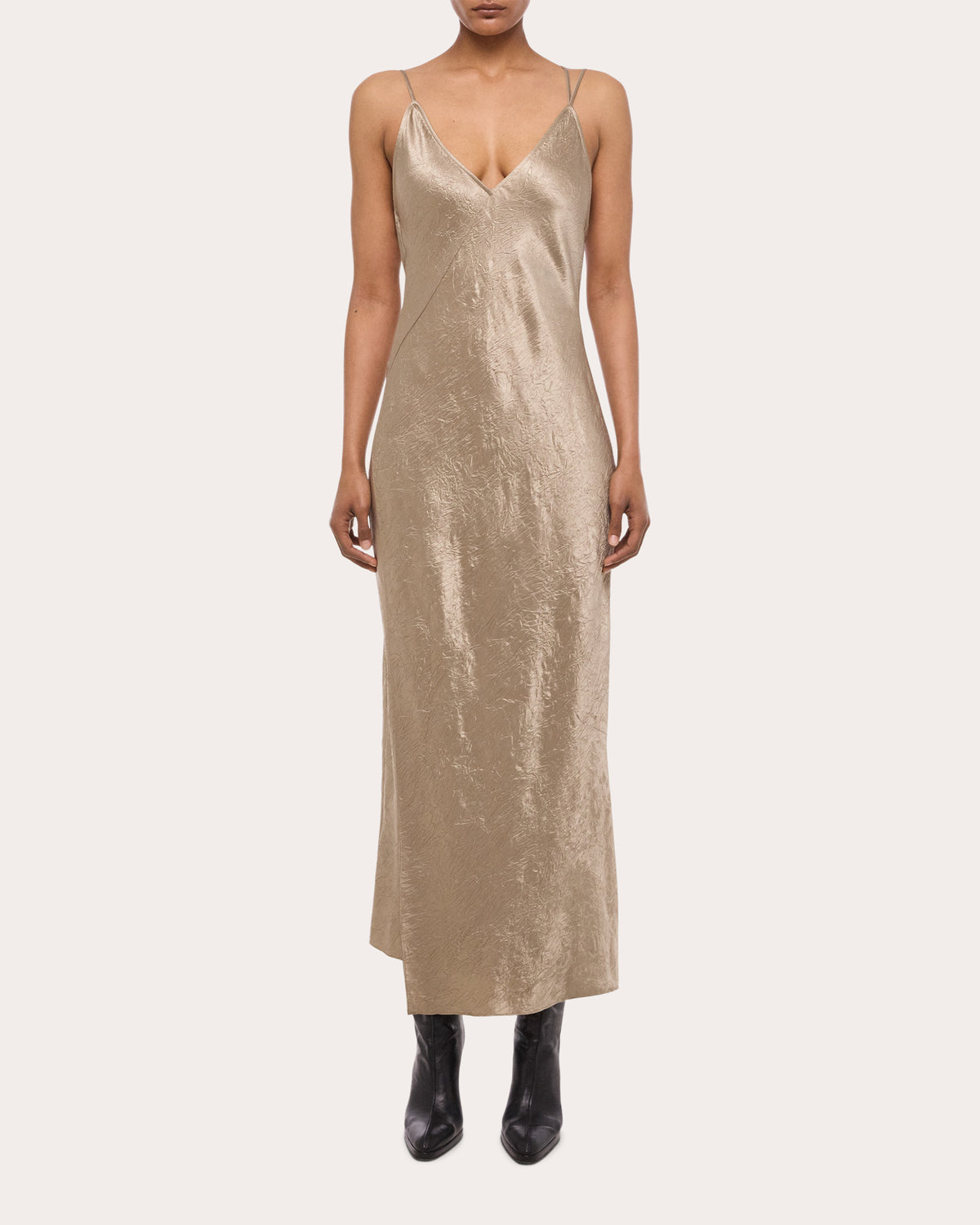 Crinkled Asymmetric Slip Dress