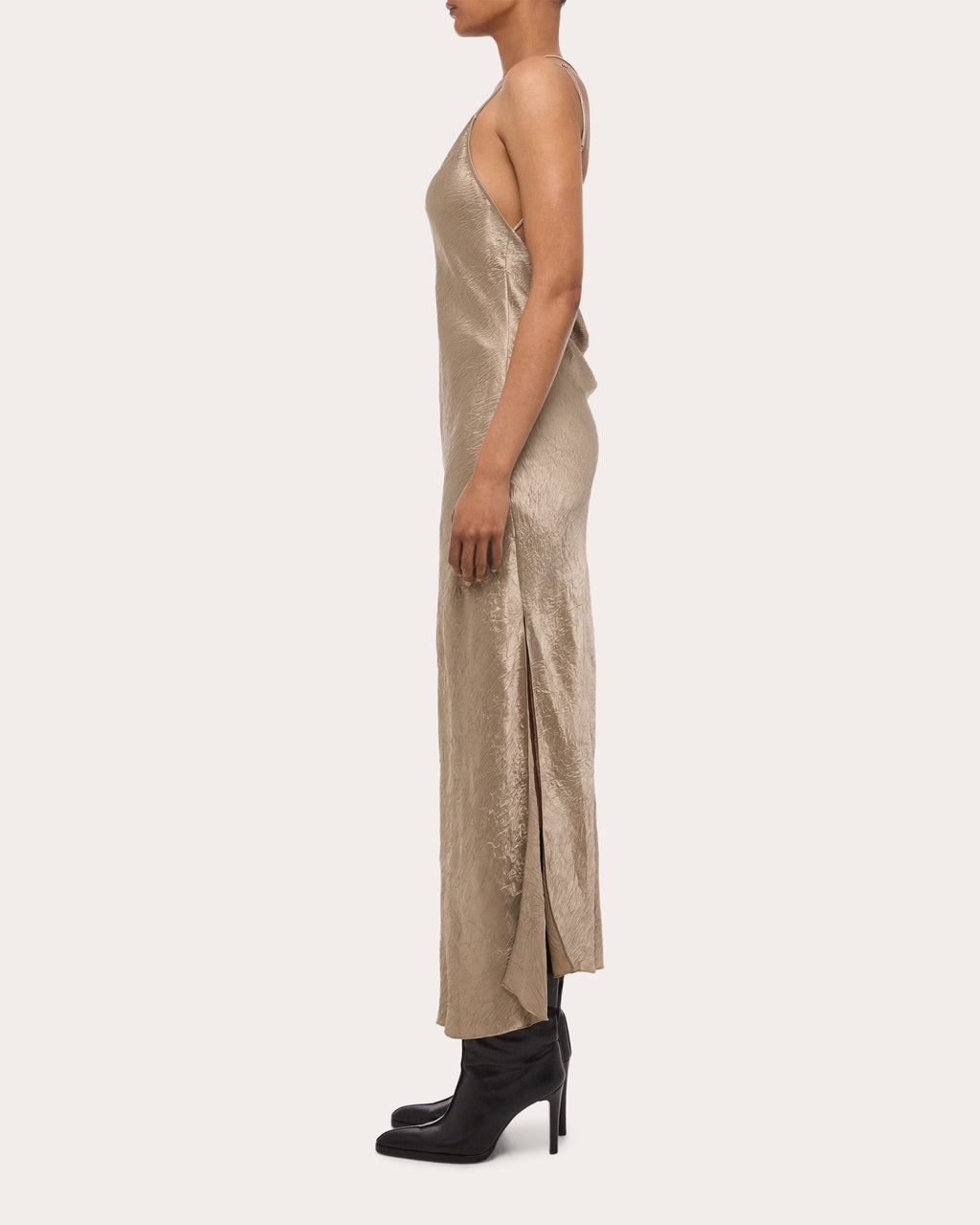 Crinkled Asymmetric Slip Dress