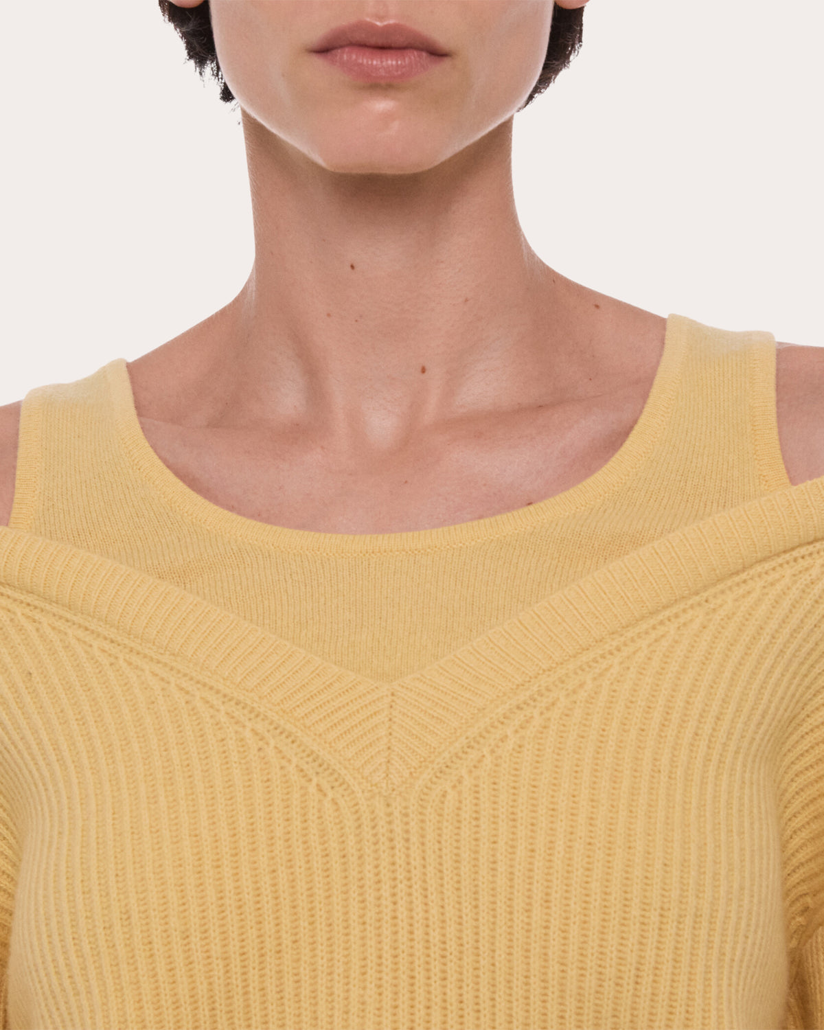 Ribbed Wool Layered V-Neck Sweater