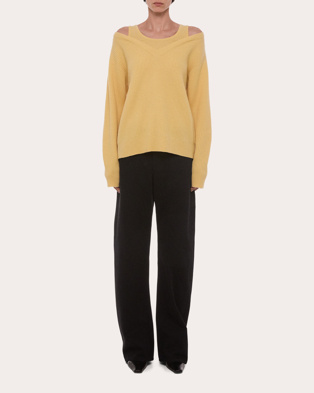Ribbed Wool Layered V-Neck Sweater